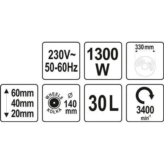 Elektro-Rasenmäher 1300W - 33 cm - 30L - Höhenverstellbar - 7