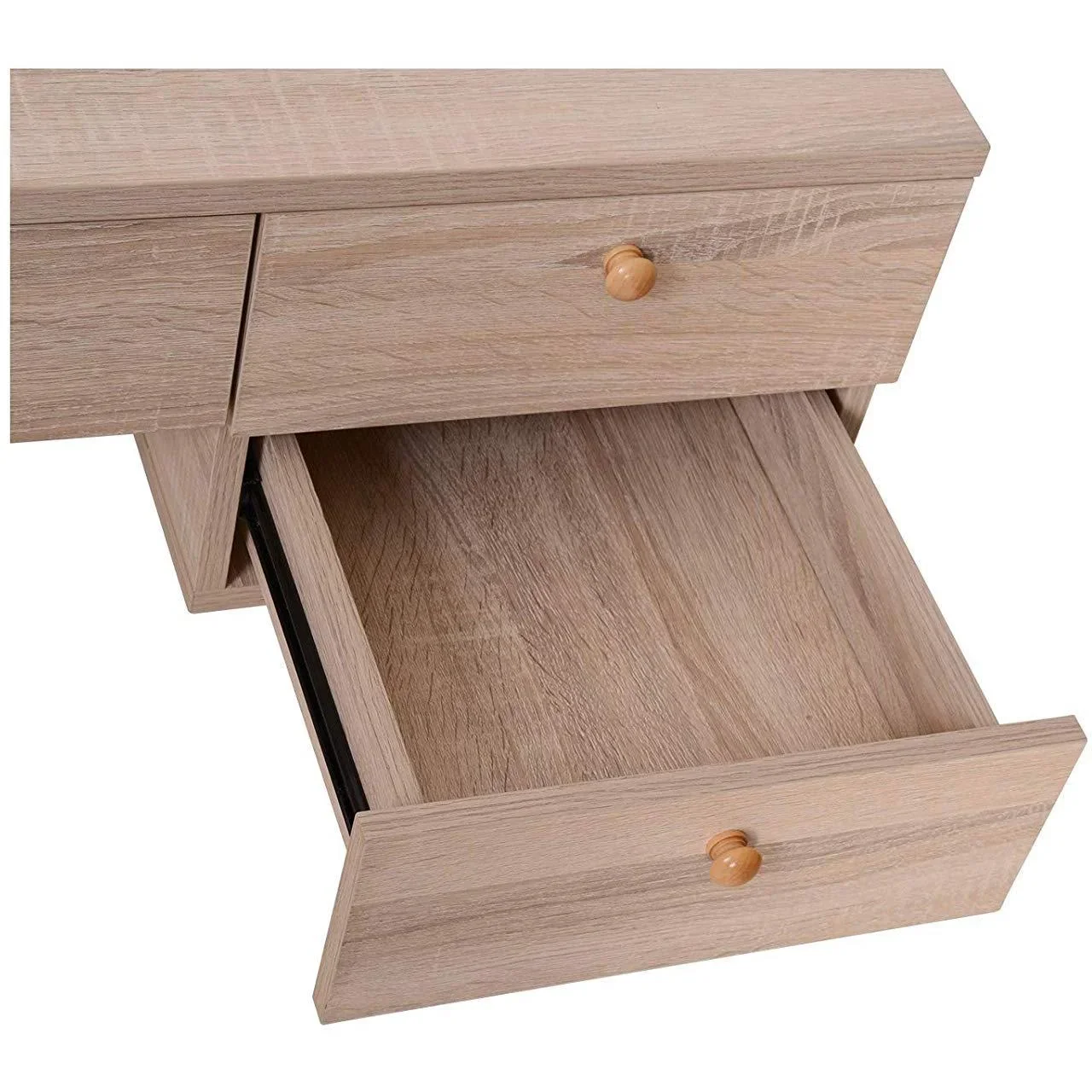 Schreibtisch Computertisch PC Laptop Bürotisch 3xSchublade 1xAblage Holz+Metall Natur+Weiß 130x60x76cm - 0