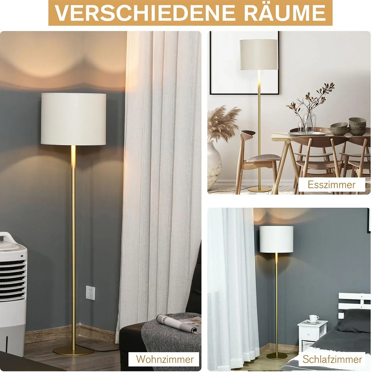 Stehleuchte mit Kunstleder-Schirm - 7