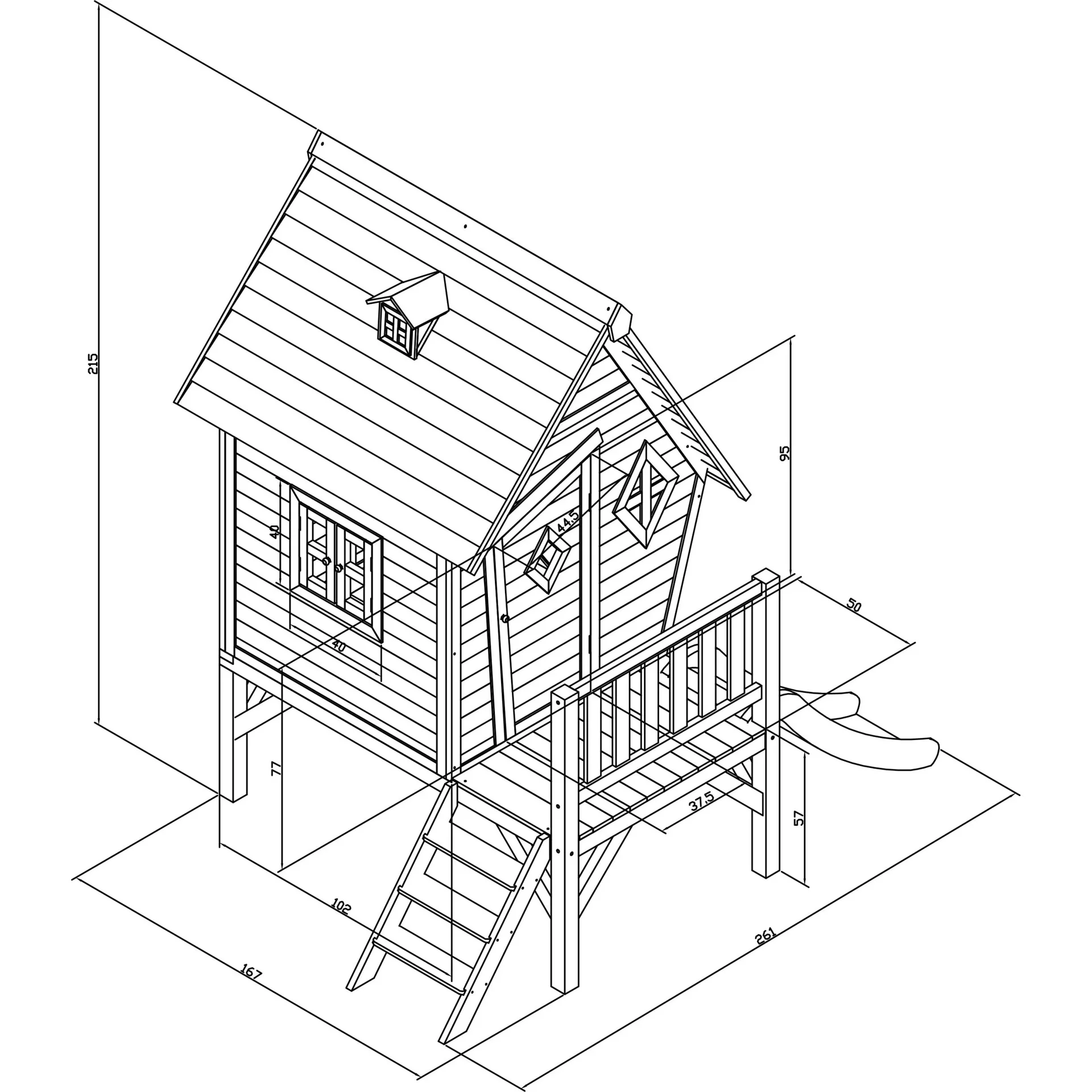 Cabin XL Spielhaus Grau/weiß - Weiße Rutsche - 1