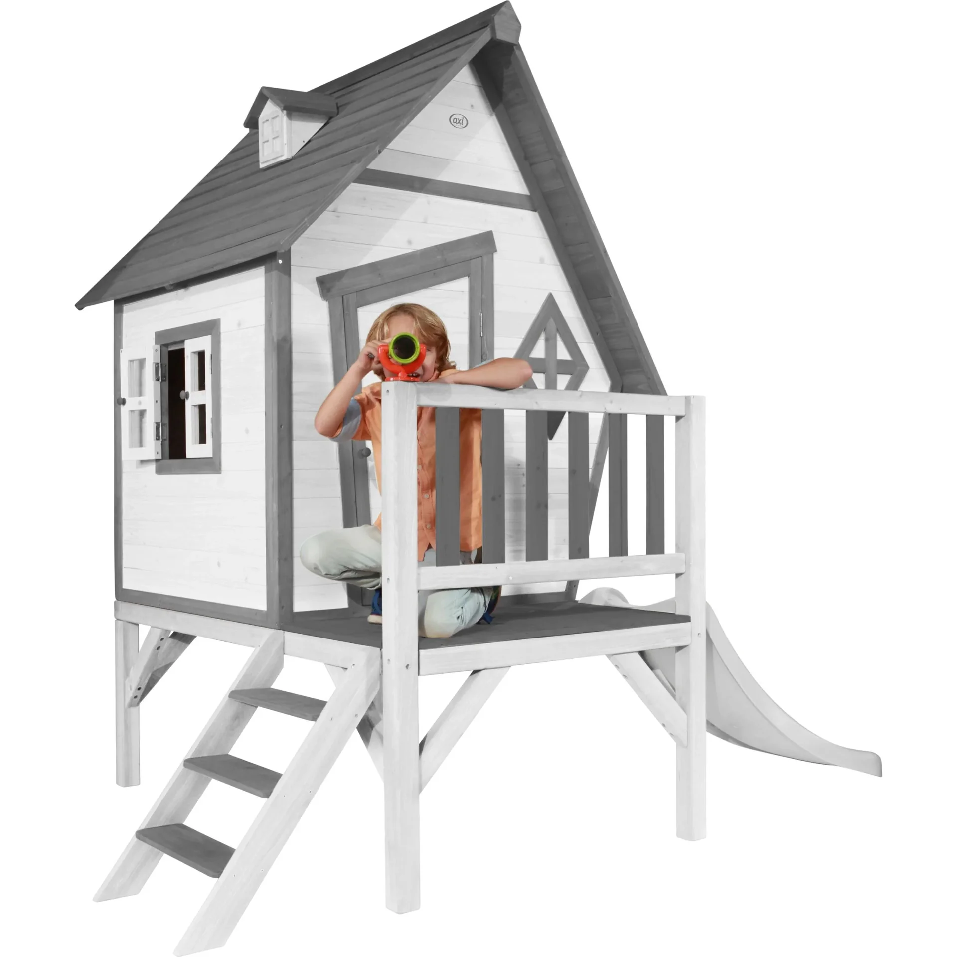Cabin XL Spielhaus Grau/weiß - Weiße Rutsche - 5