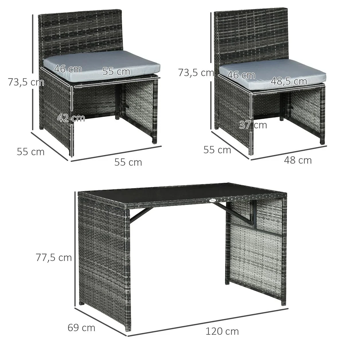 Gartenmöbel-Set in Rattan-Optik, 5-teilig, Stahl, grau - 2