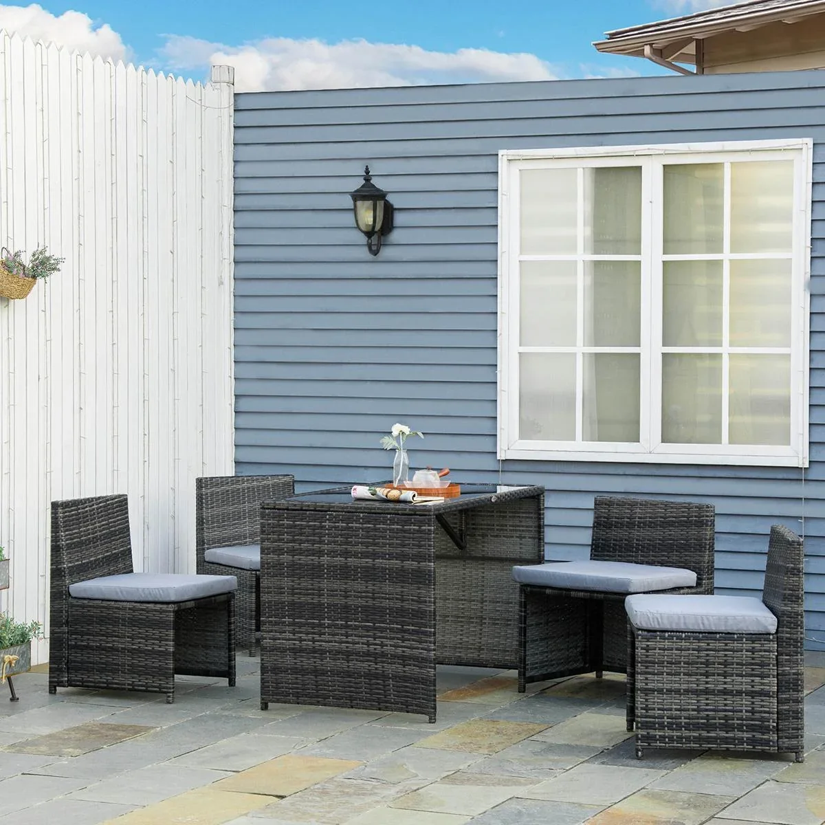 Gartenmöbel-Set in Rattan-Optik, 5-teilig, Stahl, grau - 4