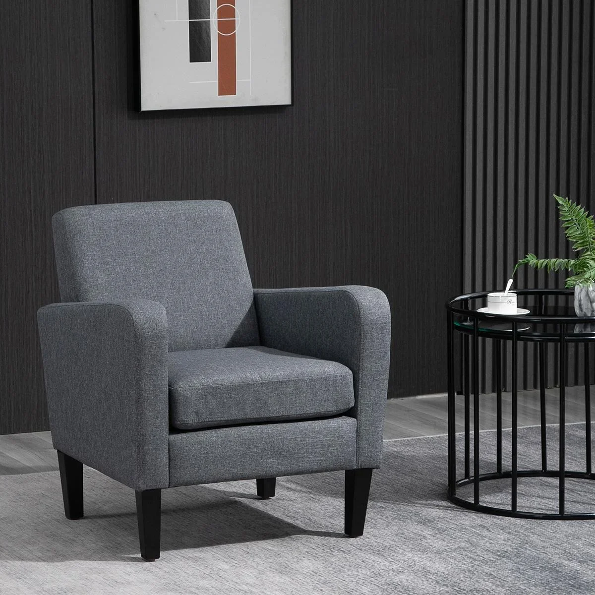 Einzelsessel Relaxsessel Einzelstuhl Polstersessel Holzfüße Leinenstoff Hellgrau 66 x 72 x 74 cm - 1