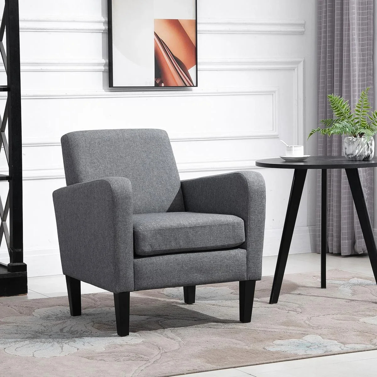 Einzelsessel Relaxsessel Einzelstuhl Polstersessel Holzfüße Leinenstoff Hellgrau 66 x 72 x 74 cm - 2