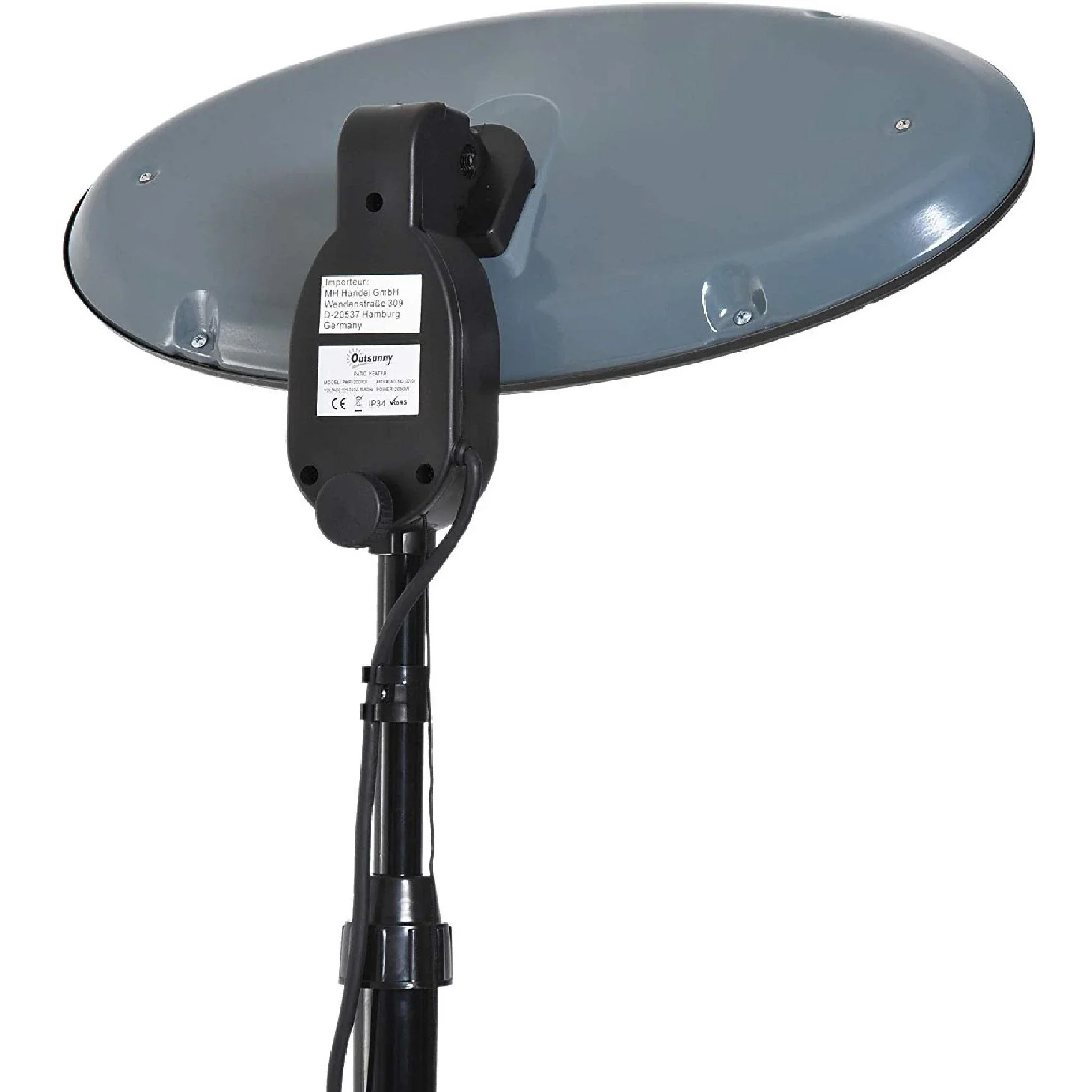 Heizstrahler Freistehender Terrassenheizer Quartz elektrisch 360° drehbar 2KW Ø50 x H(180-210) cm - 0
