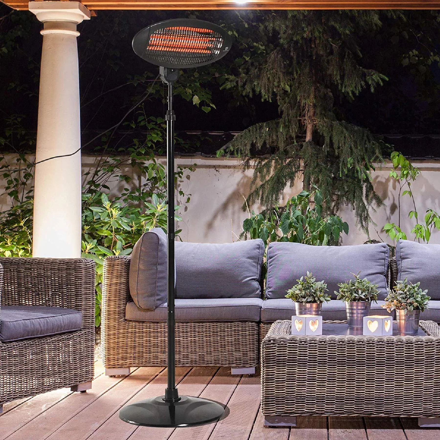 Heizstrahler Freistehender Terrassenheizer Quartz elektrisch 360° drehbar 2KW Ø50 x H(180-210) cm - 6