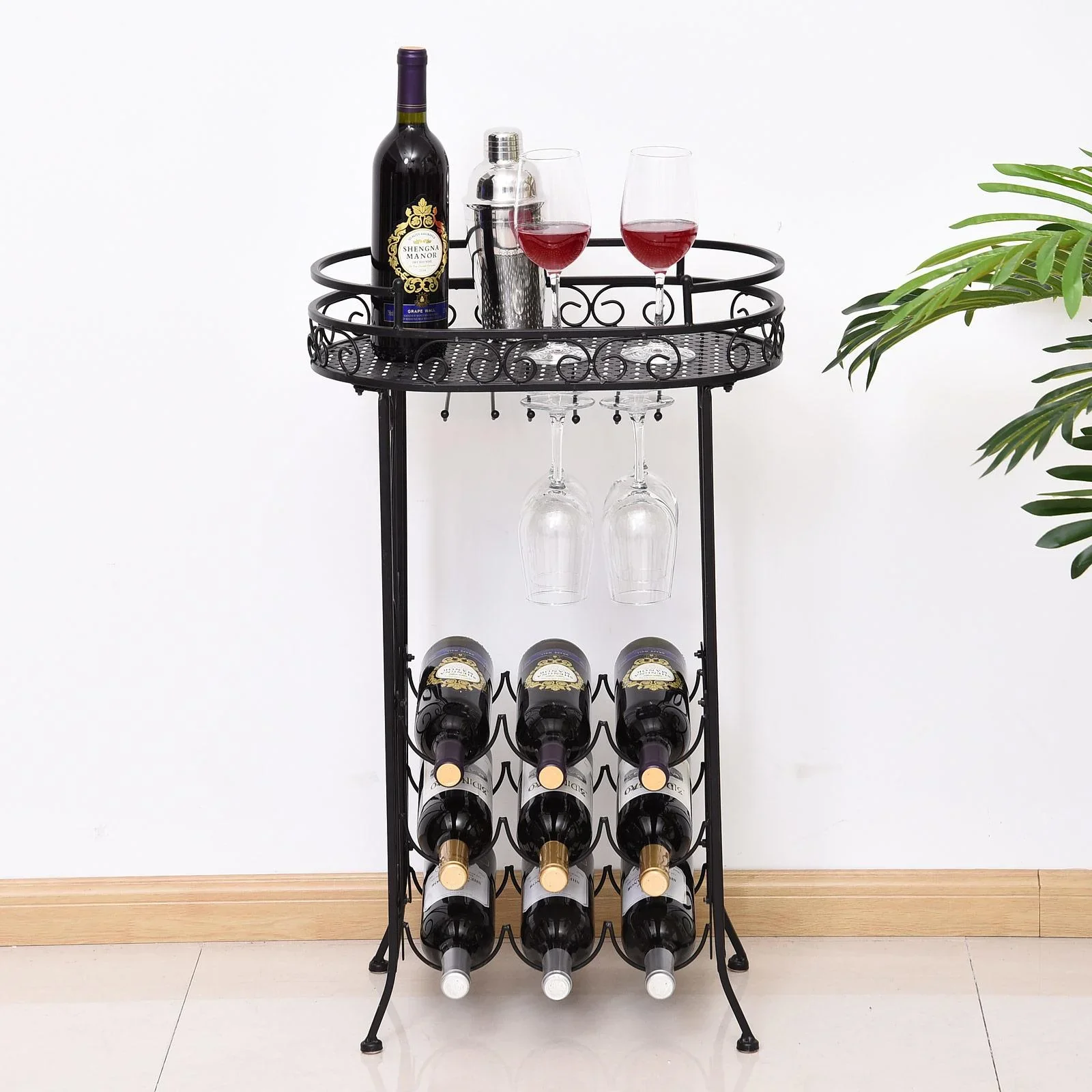Weinregal Flaschenregal Weinschrank Weinständer für 9 Flaschen und Gläser Metall Schwarz T28,5 x B46 x H77,5 cm - 3