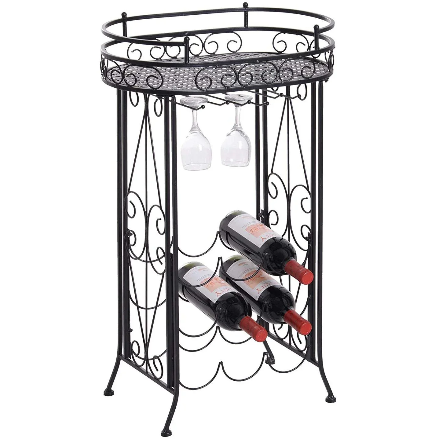 Weinregal Flaschenregal Weinschrank Weinständer für 9 Flaschen und Gläser Metall Schwarz T28,5 x B46 x H77,5 cm - 5