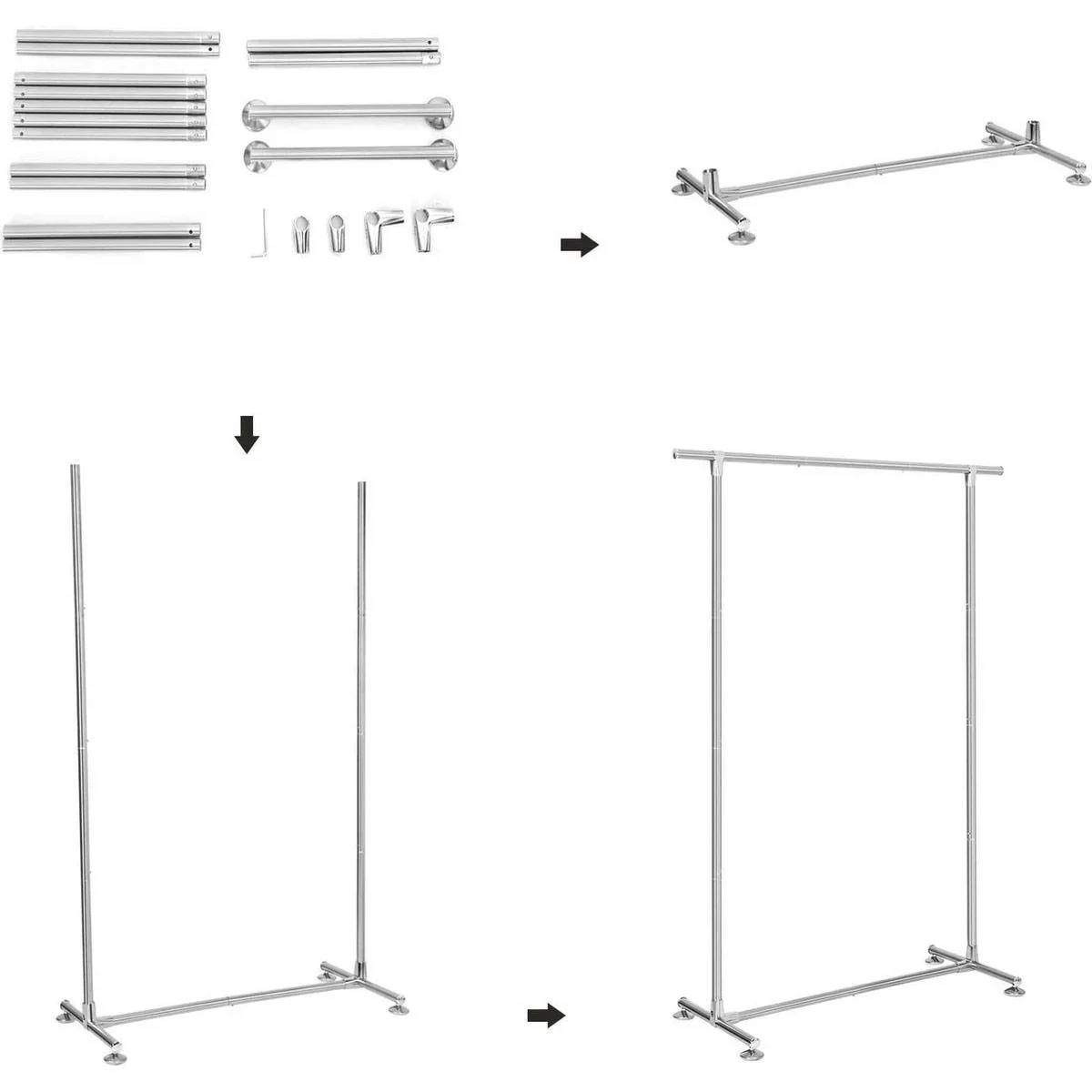 2er-Set Metall-Kleiderständer MP61 - 75kg Tragfähigkeit - 120x50x120cm - 6