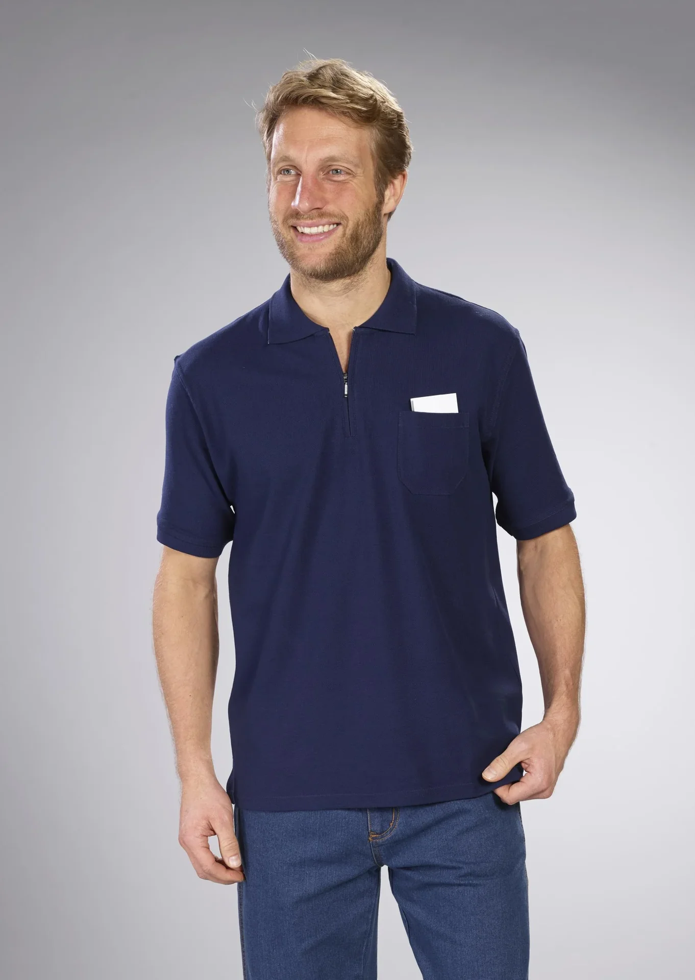 Poloshirt mit Reißverschluss, marine, Gr. M - 1