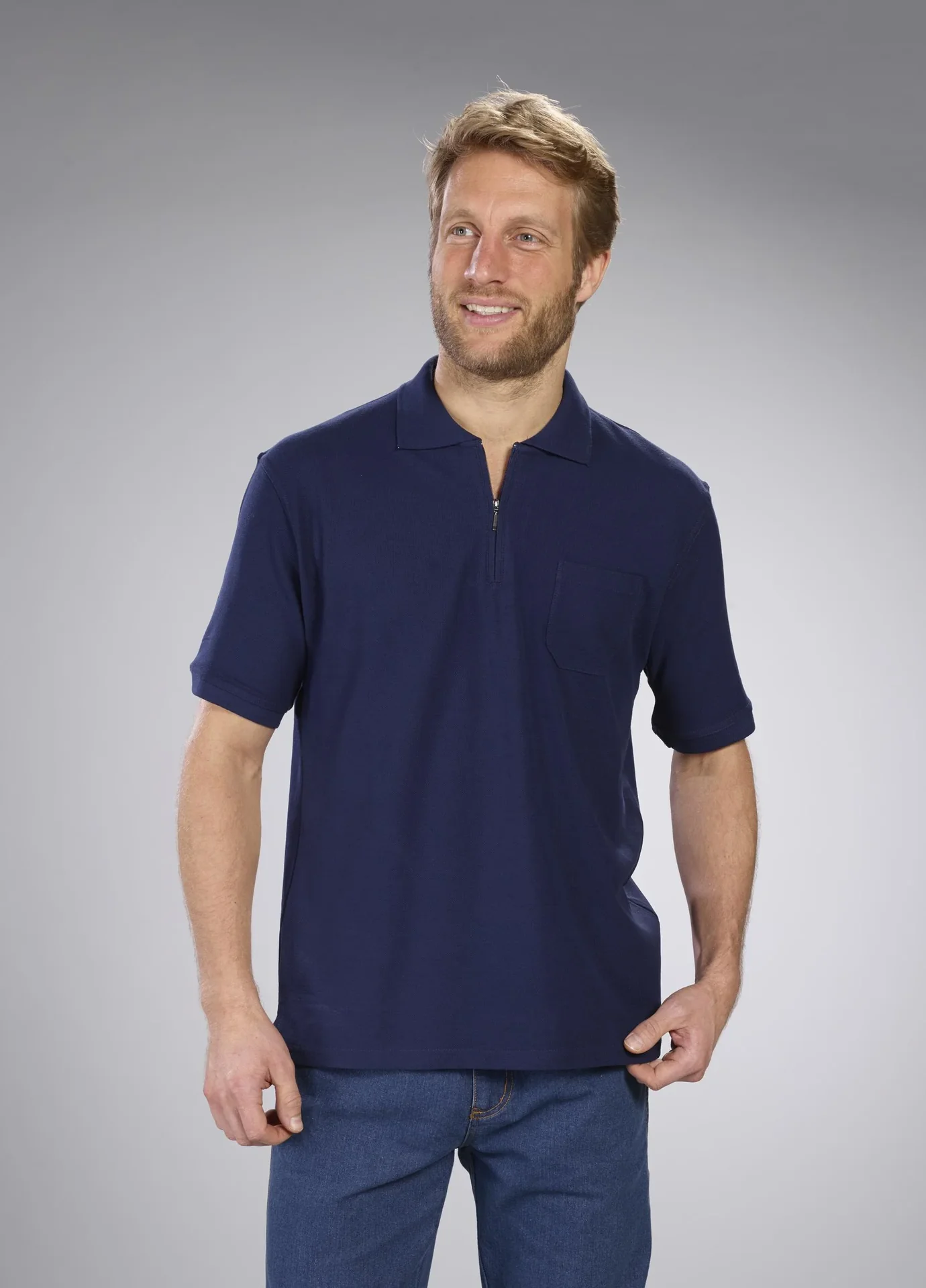 Poloshirt mit Reißverschluss, marine, Gr. M - 2