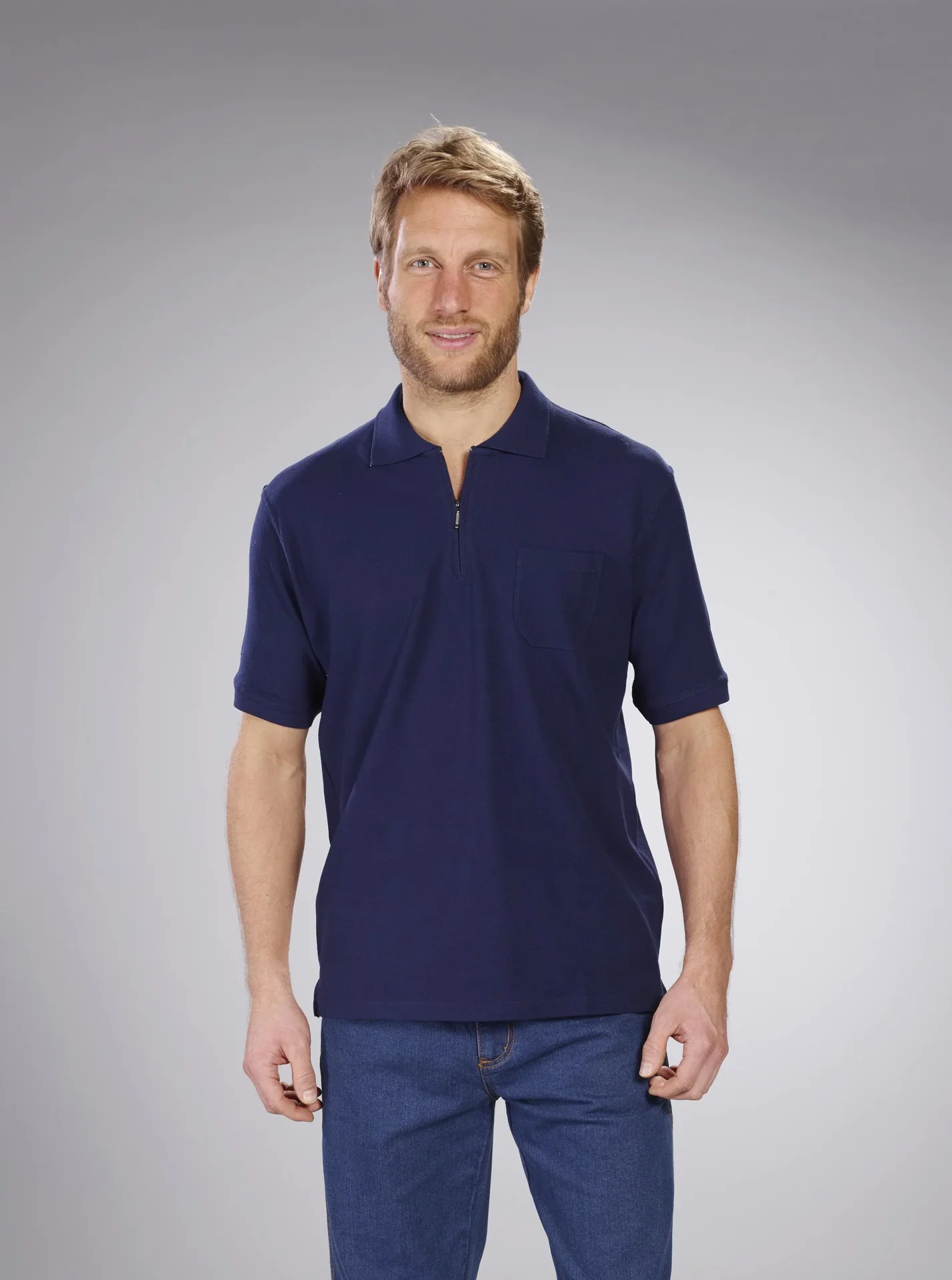 Poloshirt mit Reißverschluss, marine, Gr. M - 3