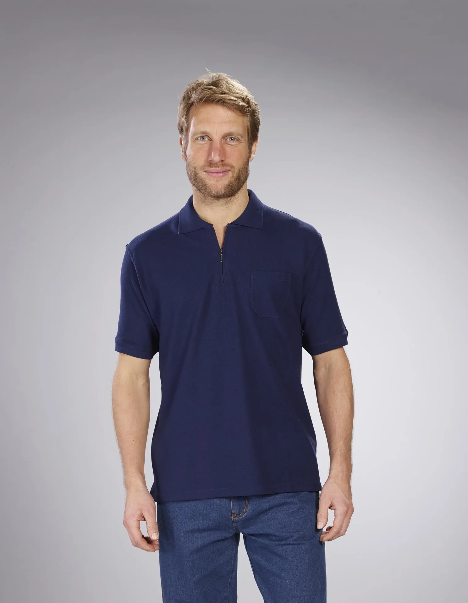 Poloshirt mit Reißverschluss, marine, Gr. M - 4