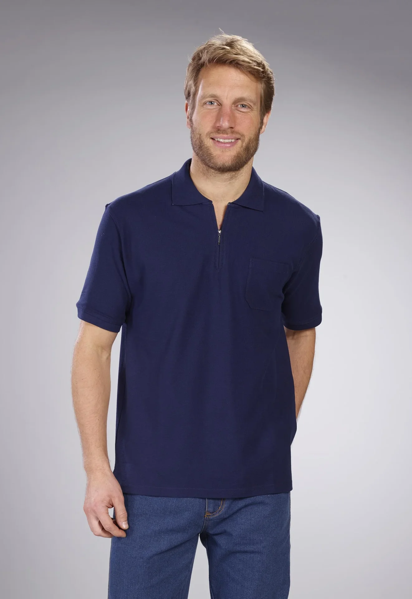 Poloshirt mit Reißverschluss, marine, Gr. M - 8