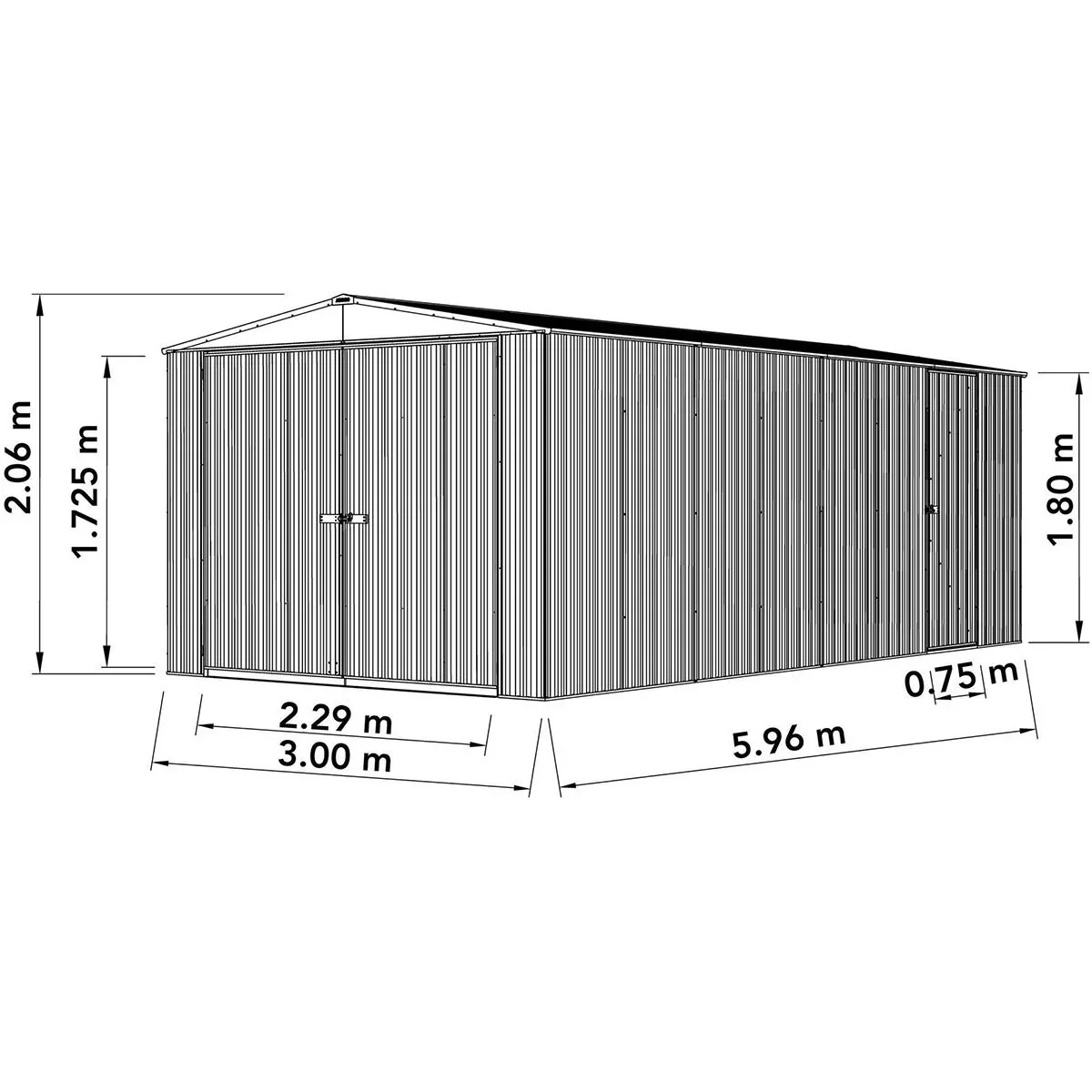 Absco Utility MN3060UTK - Metallgarage - 596x300x206 cm - 1