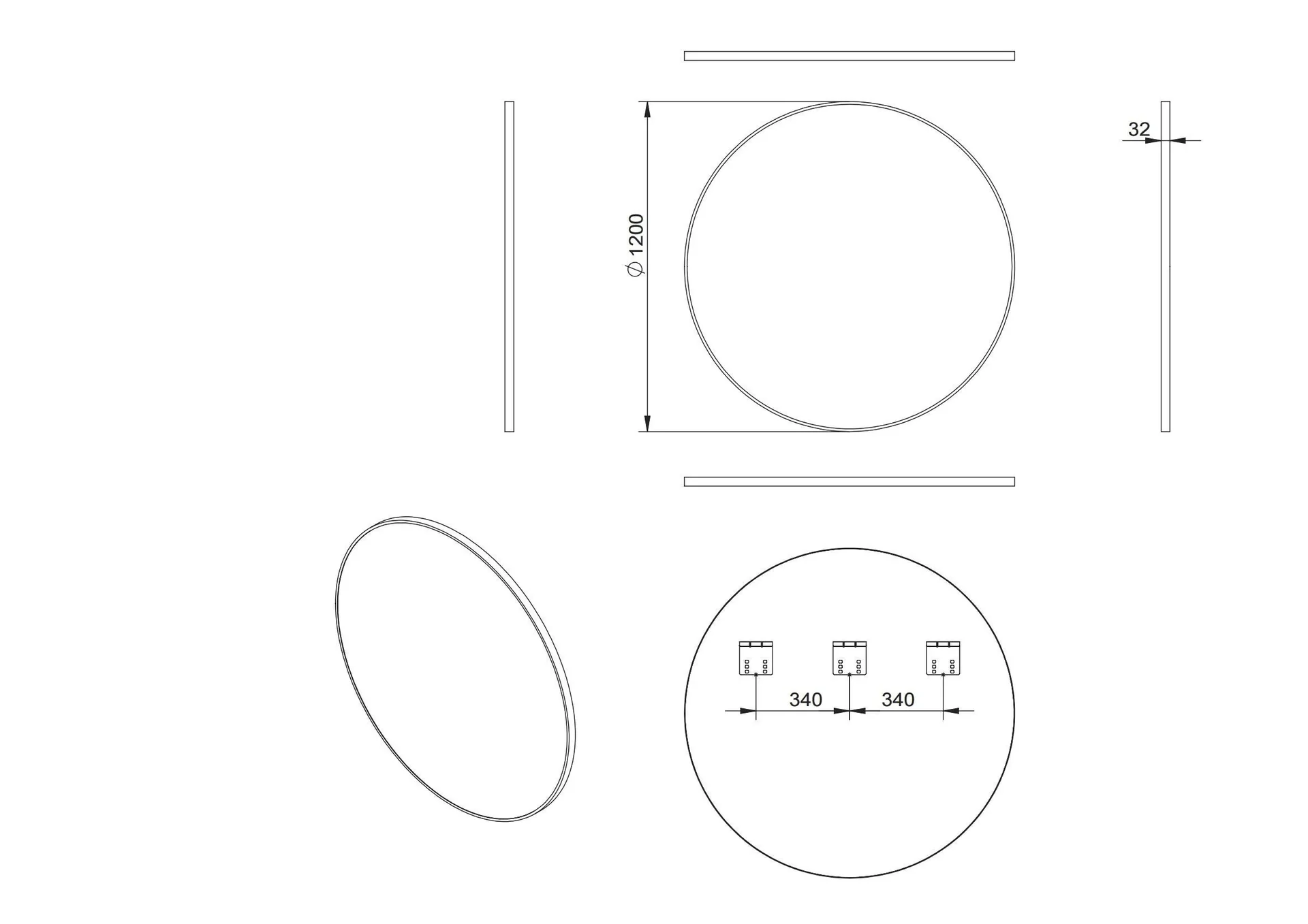 Dekorativer Wandspiegel "Black OROS" - matt Ø 120 cm - hochwertiger robuster Aluminiumrahmen in schwarz matt - 5