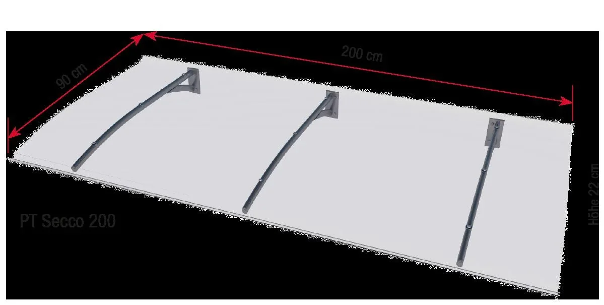 Pultvordach Typ PT Secco 200, Anthrazit, 200 x 90 x 22cm 3 mm klar - 0