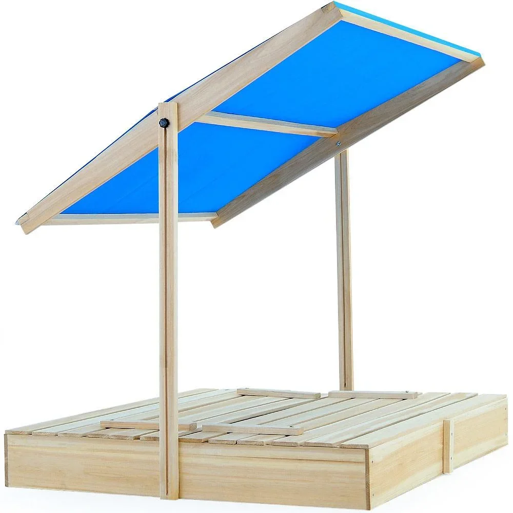 Sandkasten mit klappbaren Bänken und höhenverstellbarem + kippbarem Dach 140 x 140cm - 1