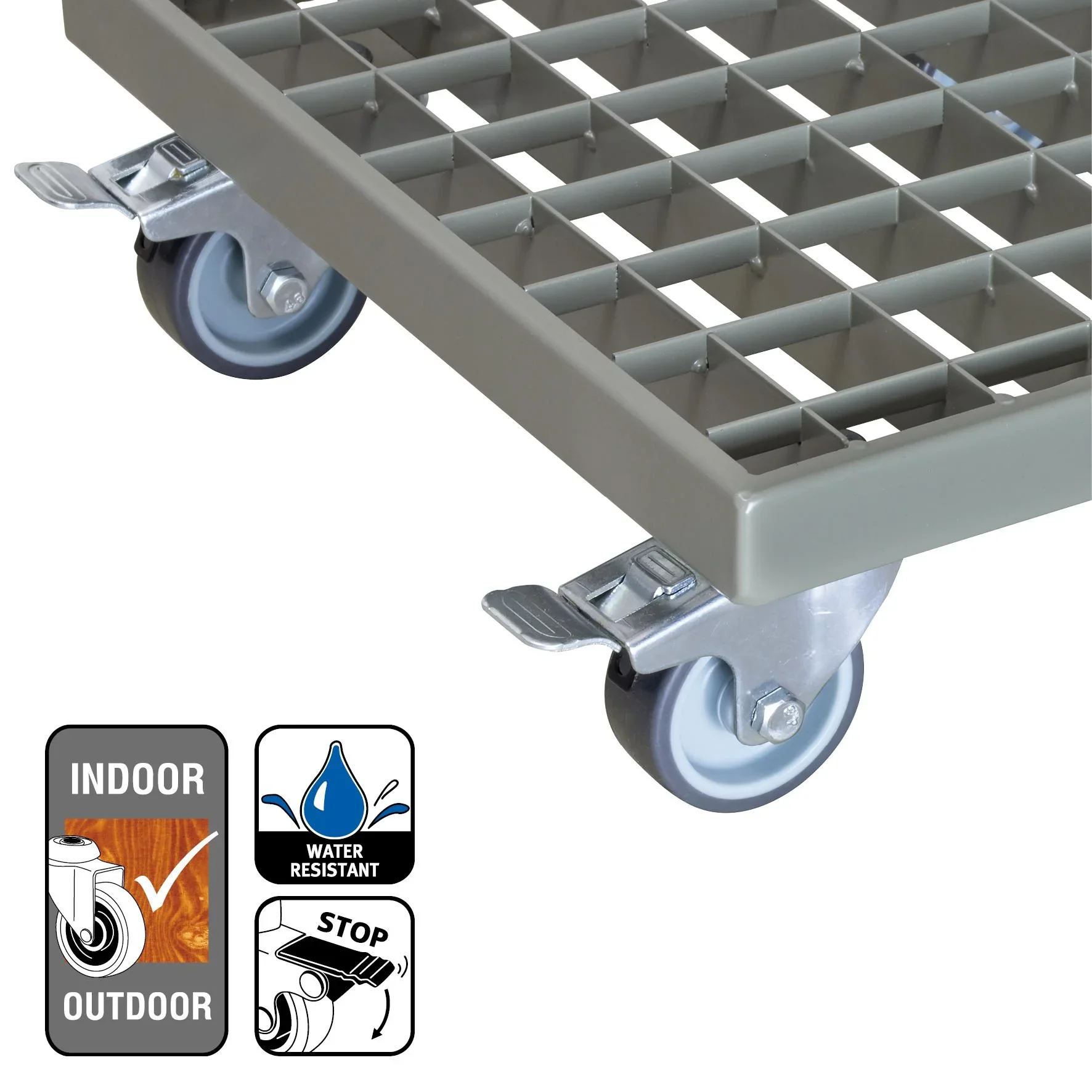 Multi Roller MR 7016, 29 x 29 x 9,5 cm, softe Rollen Ø 50 mm, Rollenlager, 2 Bremsen, Gitterrost, Tragkraft 200 kg - 4