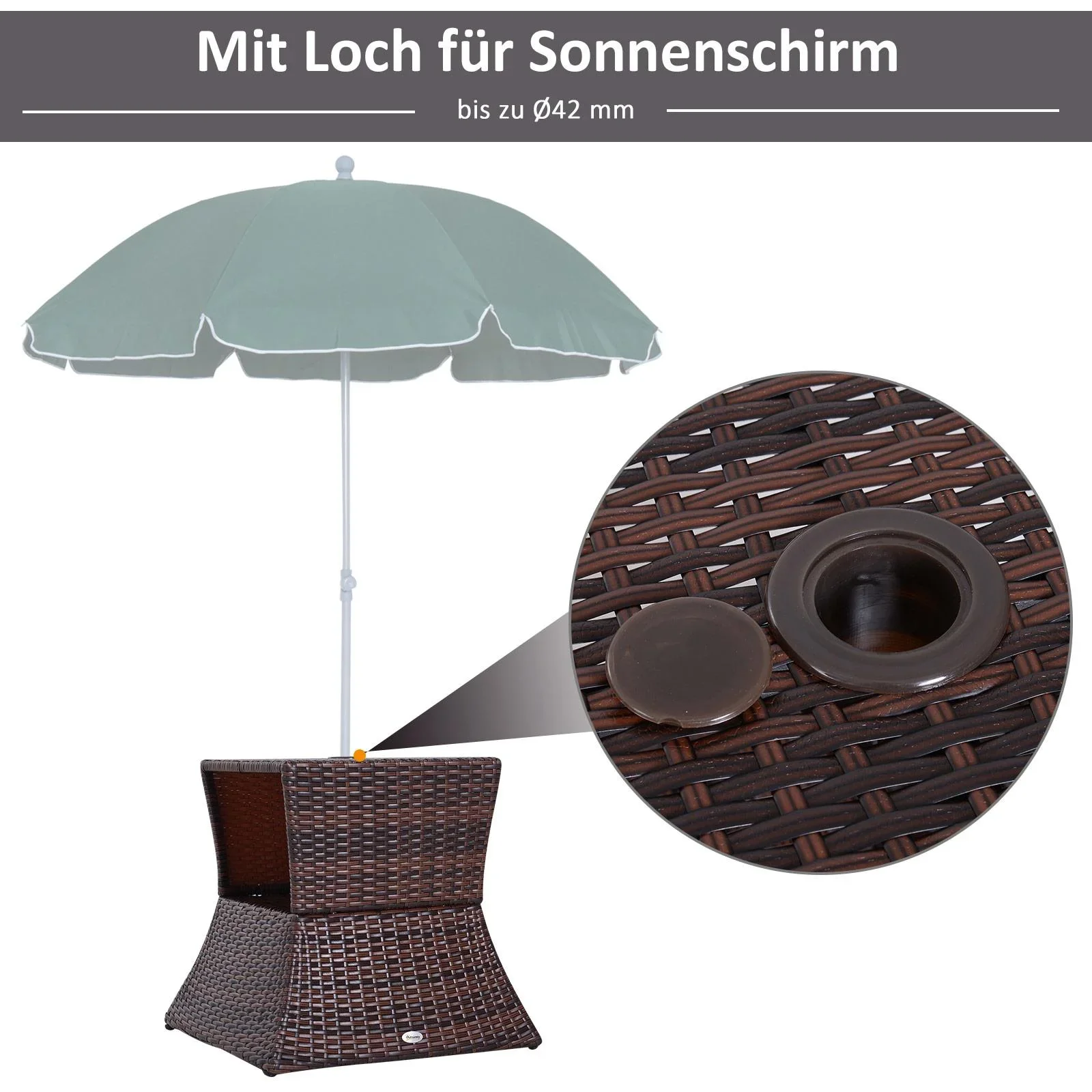 Gartentisch Beistelltisch Sonnenschirmständer Gartenmöbel Terrasse Polyrattan Braun 54 x 54 x 55 cm - 1