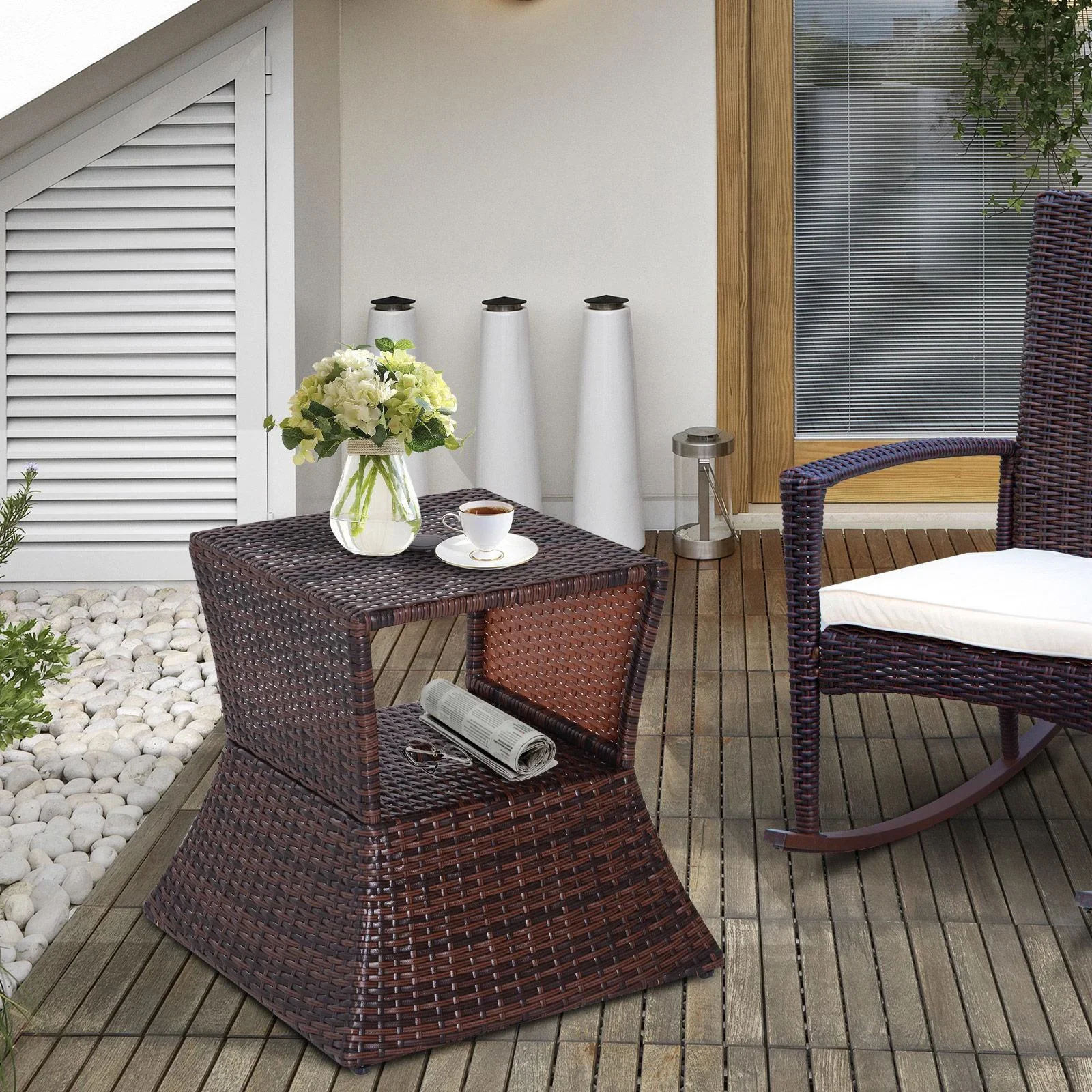 Gartentisch Beistelltisch Sonnenschirmständer Gartenmöbel Terrasse Polyrattan Braun 54 x 54 x 55 cm - 3