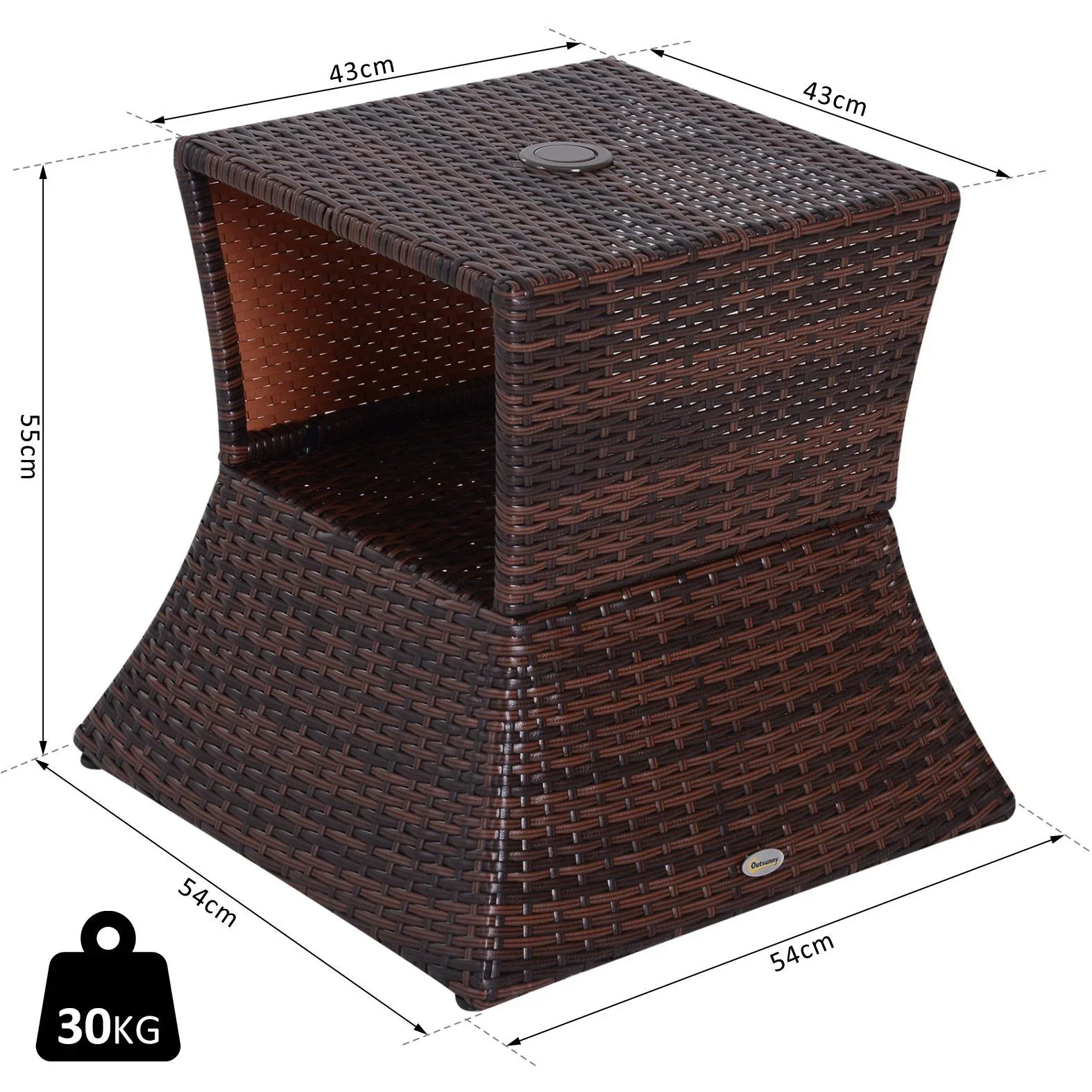 Gartentisch Beistelltisch Sonnenschirmständer Gartenmöbel Terrasse Polyrattan Braun 54 x 54 x 55 cm - 5