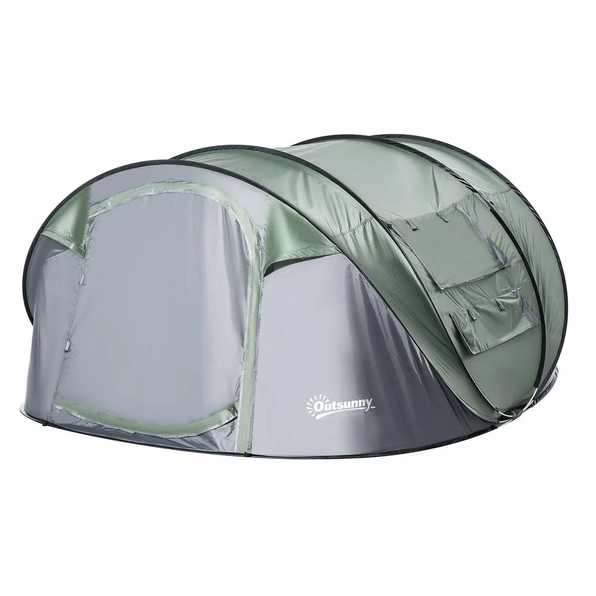 Zelt für 4-5 Personen Campingzelt mit Heringen Kuppelzelt Polyester B3 Gitter Glasfaser Dunkelgrün+Grau 263,5 x 220 x 12 - 1