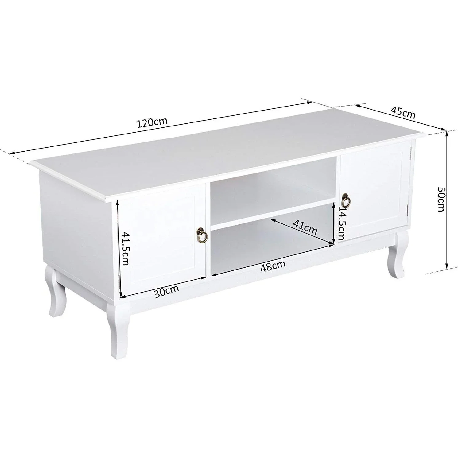 TV Lowboard Fernsehtisch Ständer Holzfüße MDF Weiß - 0