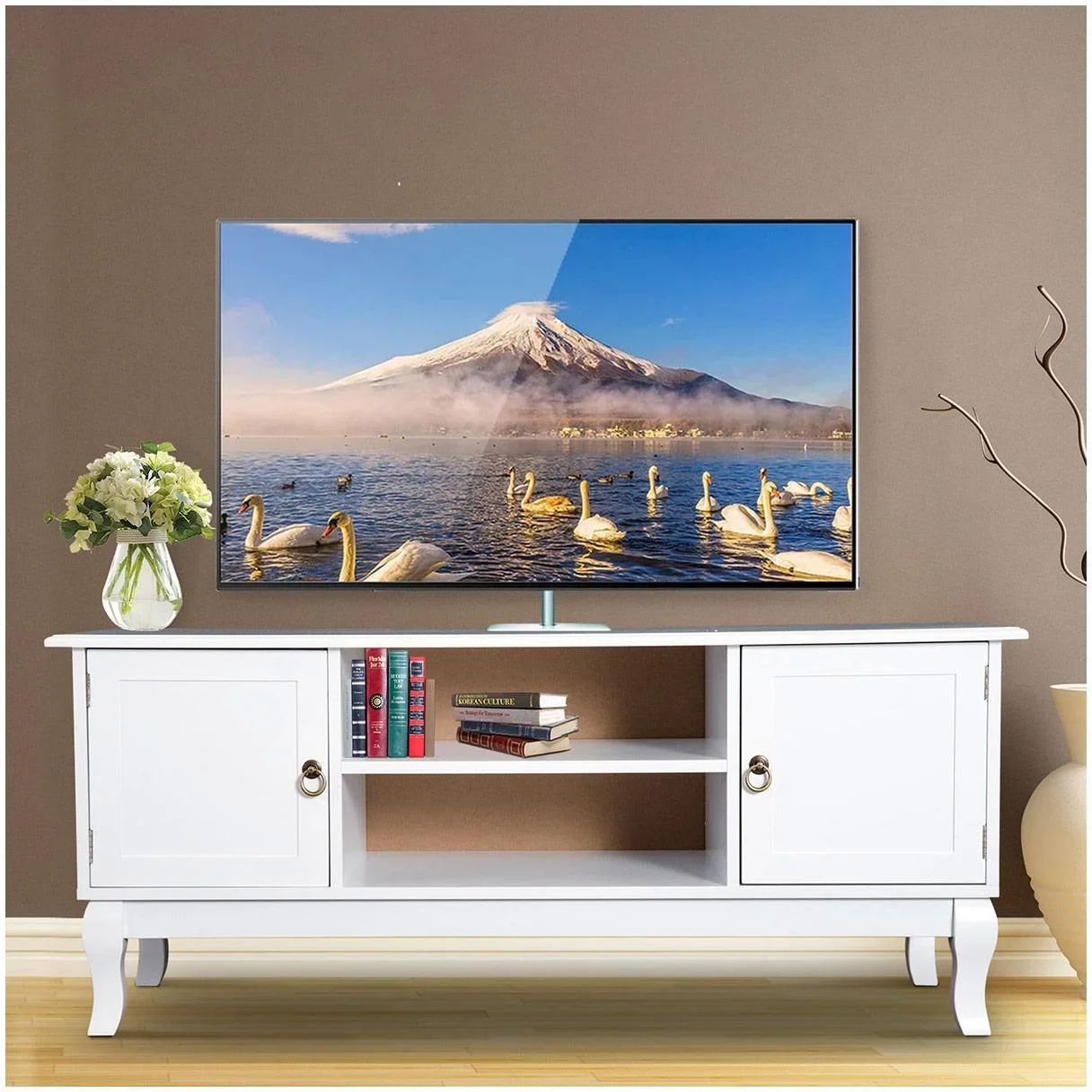 TV Lowboard Fernsehtisch Ständer Holzfüße MDF Weiß - 3