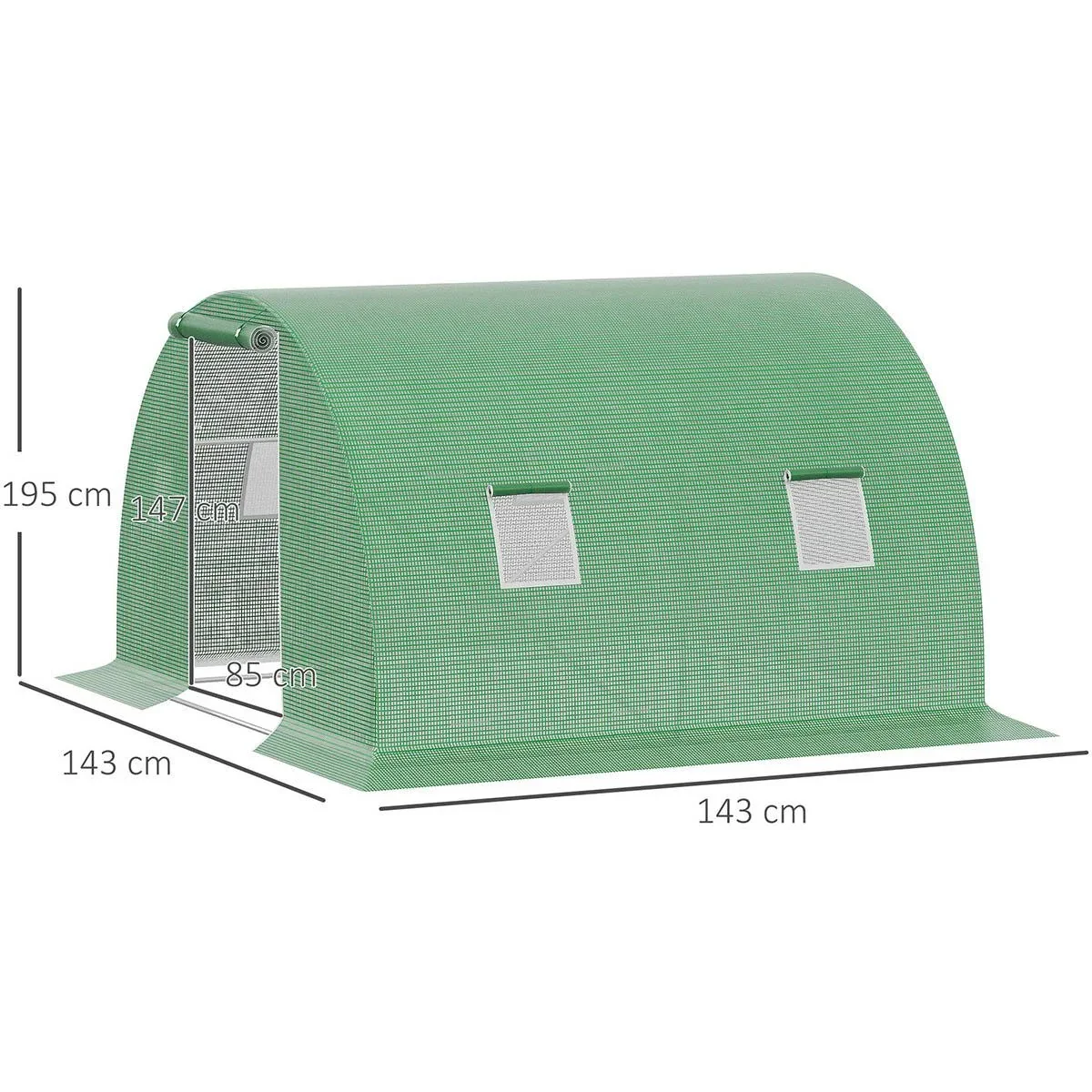 Foliengewächshaus begehbares Polytunnel 3 x 3 m Gewächshaus mit 4 Fenster Treibhaus Frostschutz Stahlrohr Dunkelgrün - 1