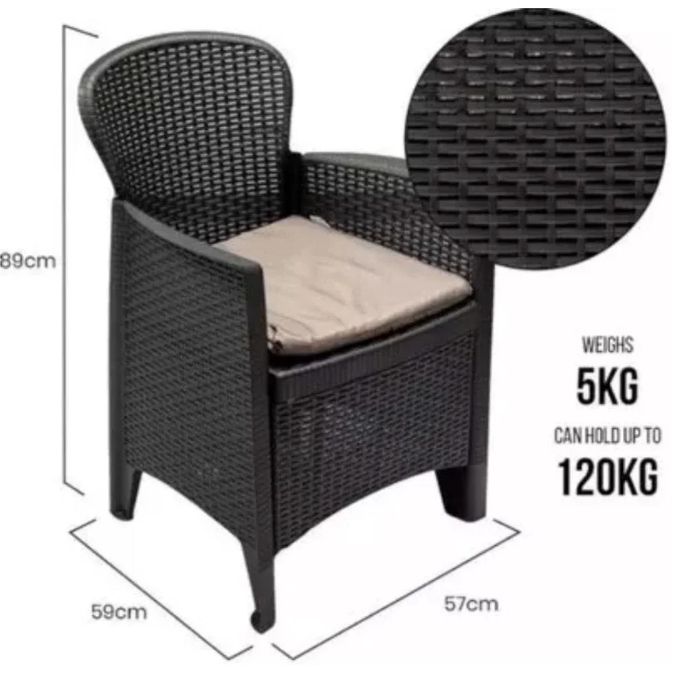 Pro Garden 5-teiliges Garten-Set - Stühle, Kissen und Tisch - 57x59x89cm - Max 120 kg - 0