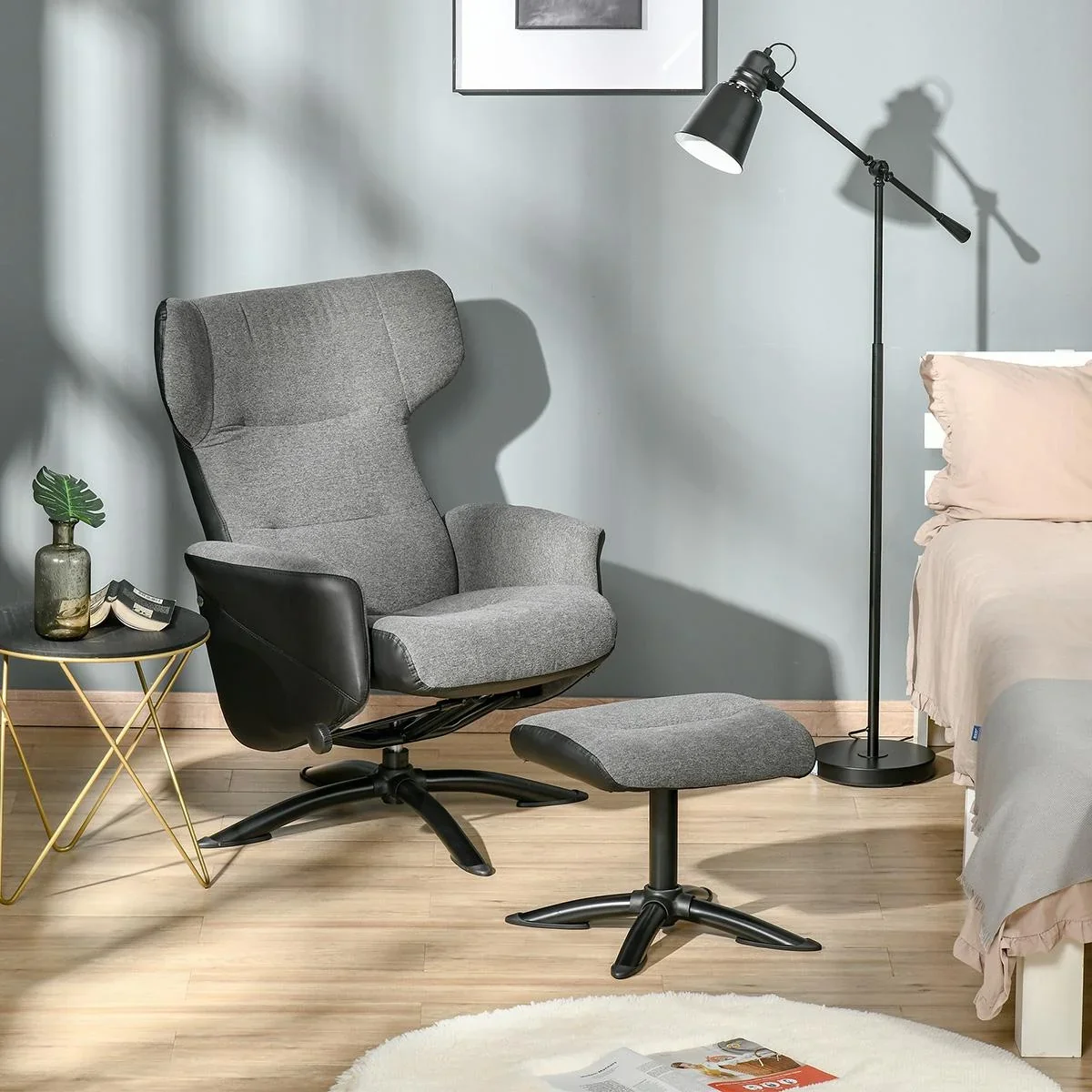Ruhesessel Sessel Fernsehsessel Relaxsessel Liegesessel Ledersessel Loungesessel 360° drehbar mit Fußstütze und Couch ve - 0