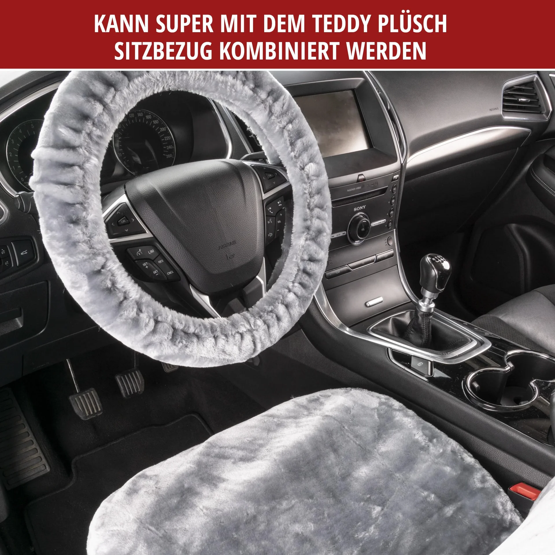 Lenkradbezug "Teddy" aus Kunstfell, Silber - 0
