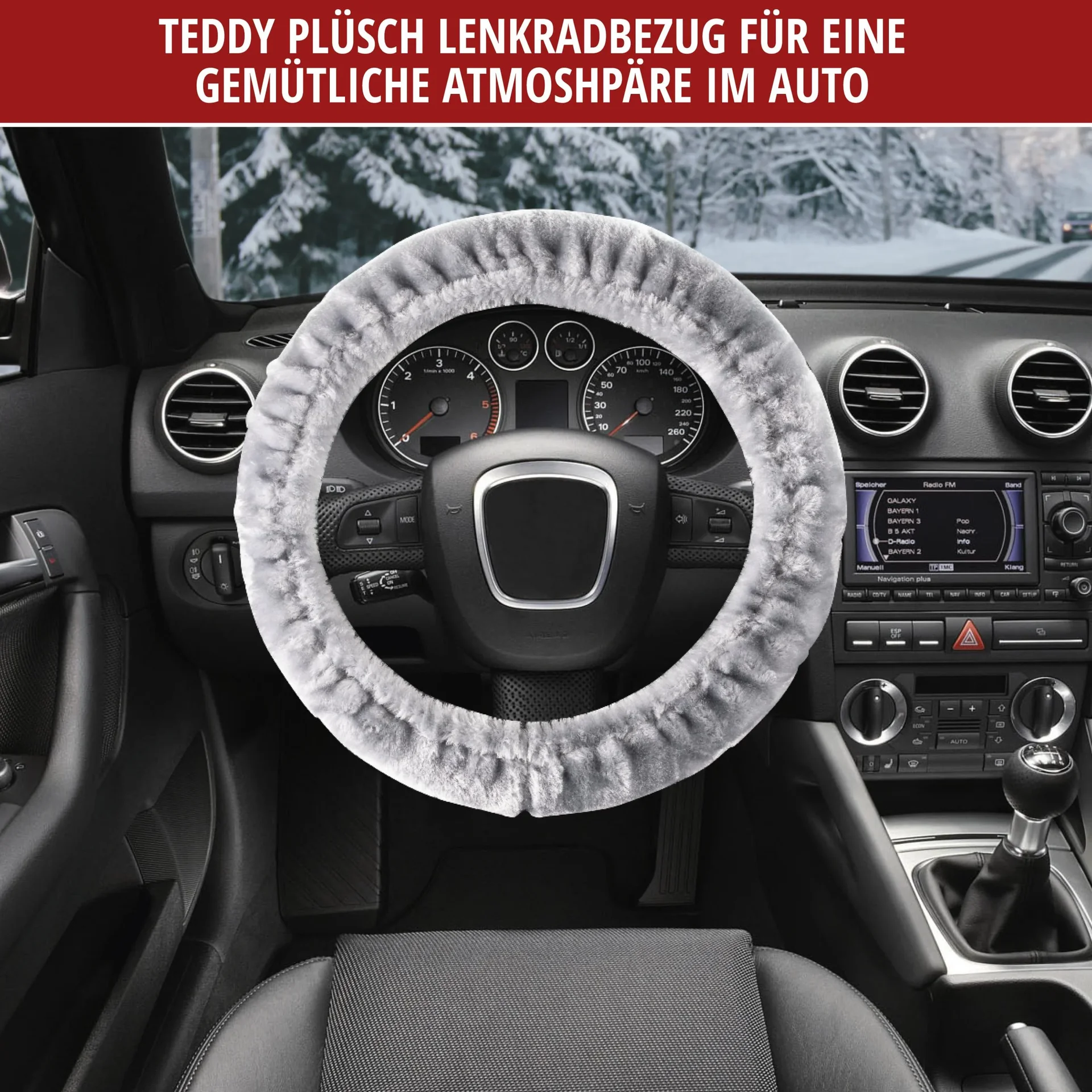 Lenkradbezug "Teddy" aus Kunstfell, Silber - 1