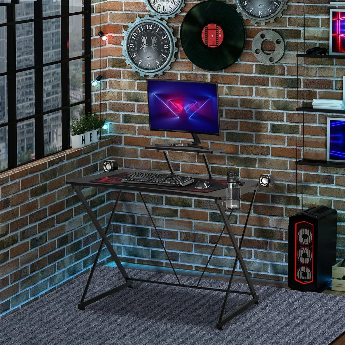 Gaming-Tisch Schreibtisch Computertisch PC Schreibtisch mit Kopfhörerhaken Getränkehalterung Ergonomisches Design Verste - 1