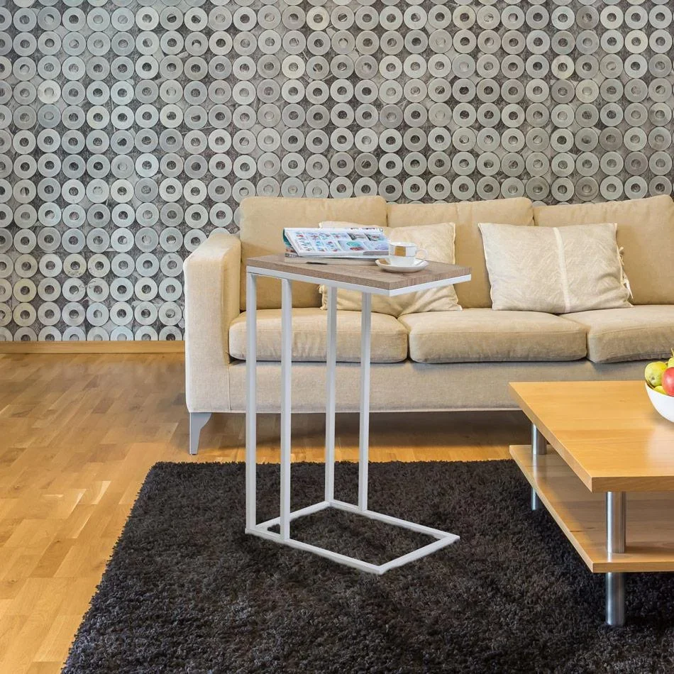 Beistelltisch - auf Rädern - 70 x 40 x 30 cm - Industrial - Weiß/Braun - 1