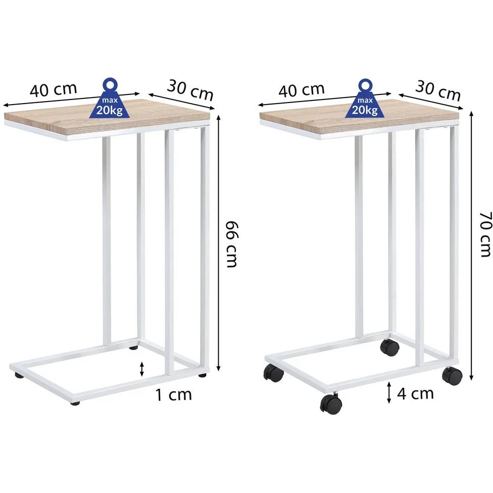 Beistelltisch - auf Rädern - 70 x 40 x 30 cm - Industrial - Weiß/Braun - 5