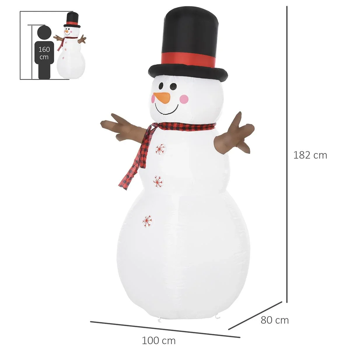 Weihnachten aufblasbarer Schneemann 100 cm x 80 cm x 182 cm | Aosom.de - 6