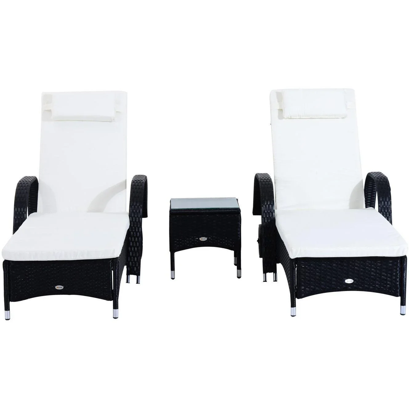 Sonnenliege Tisch 3er Set Gartenmöbel Polyrattan Schwarz - 0