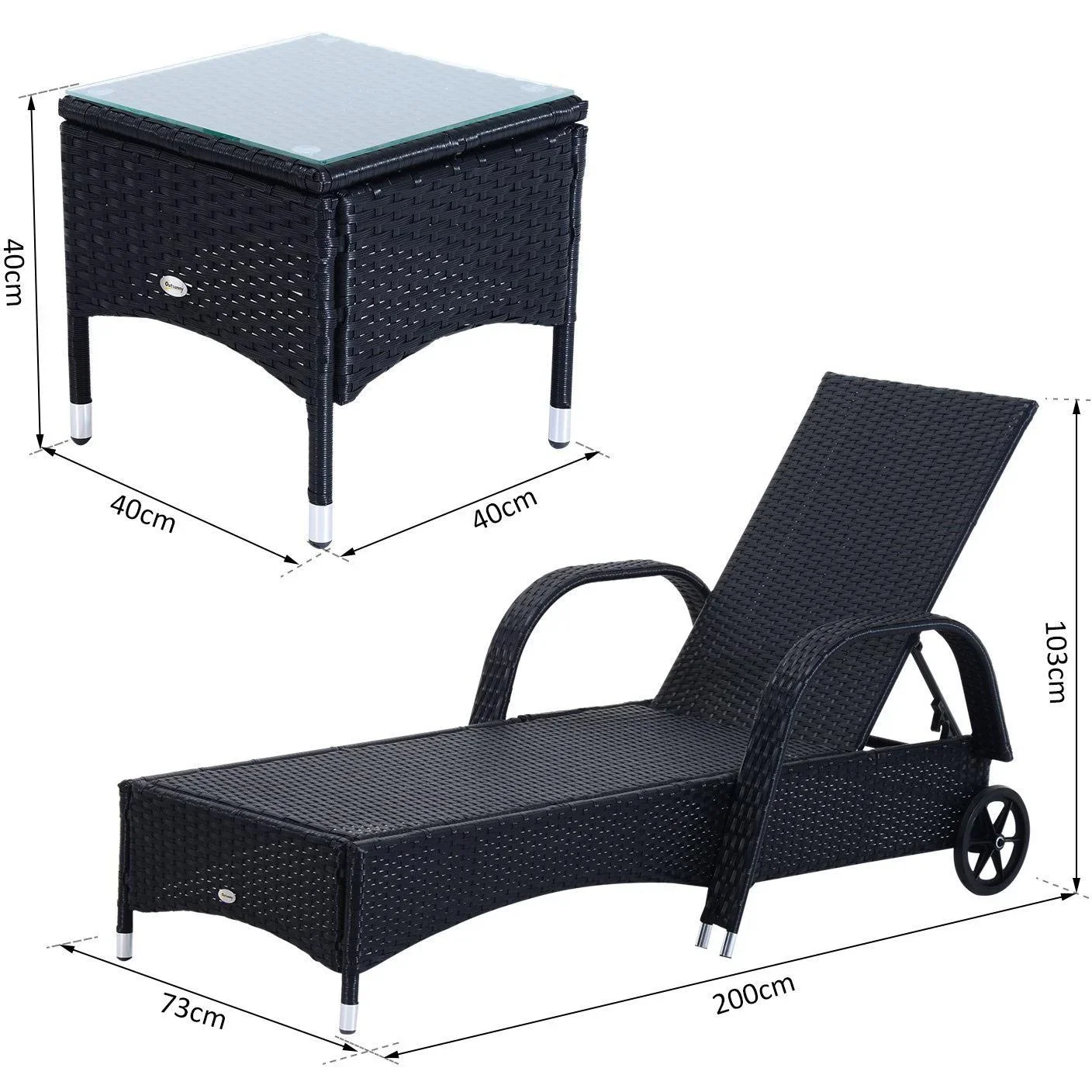 Sonnenliege Tisch 3er Set Gartenmöbel Polyrattan Schwarz - 5