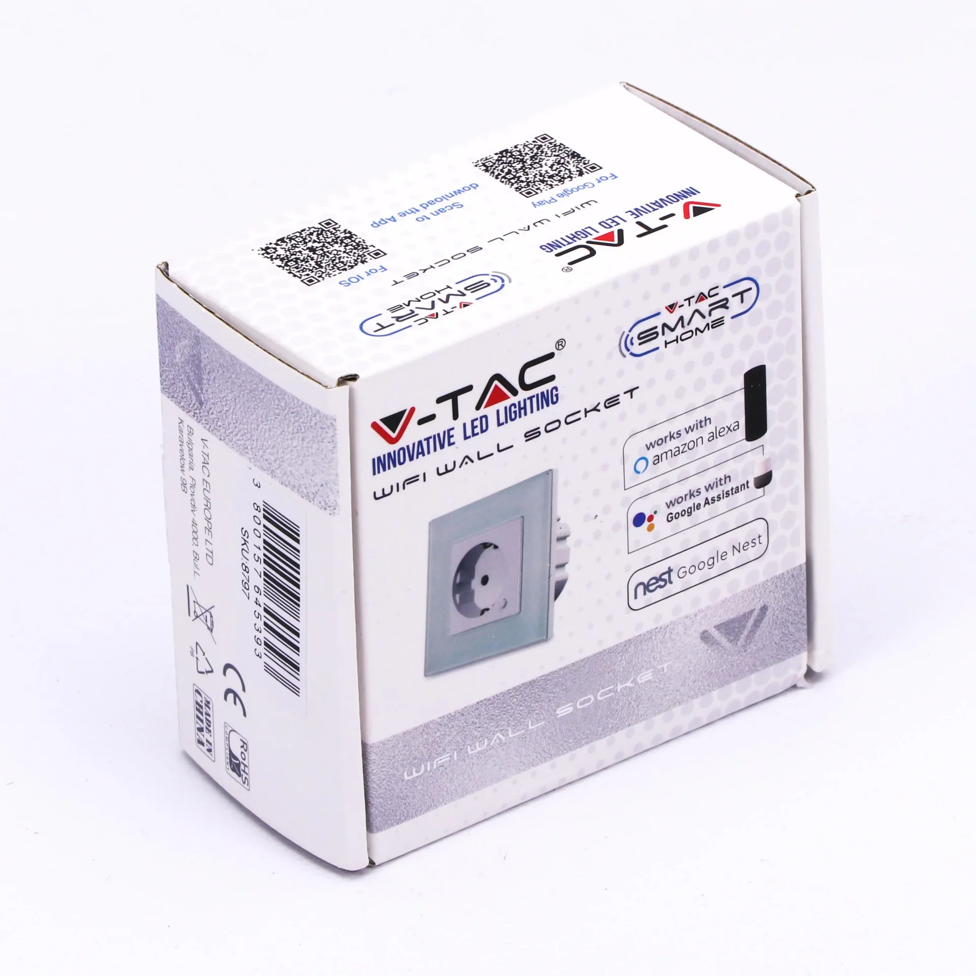Smarthome VT-5134 WiFi-Wandsteckdose - weiß - 10A - 2200W - Funktioniert mit Amazon Alexa und Google Home Assistant - 1