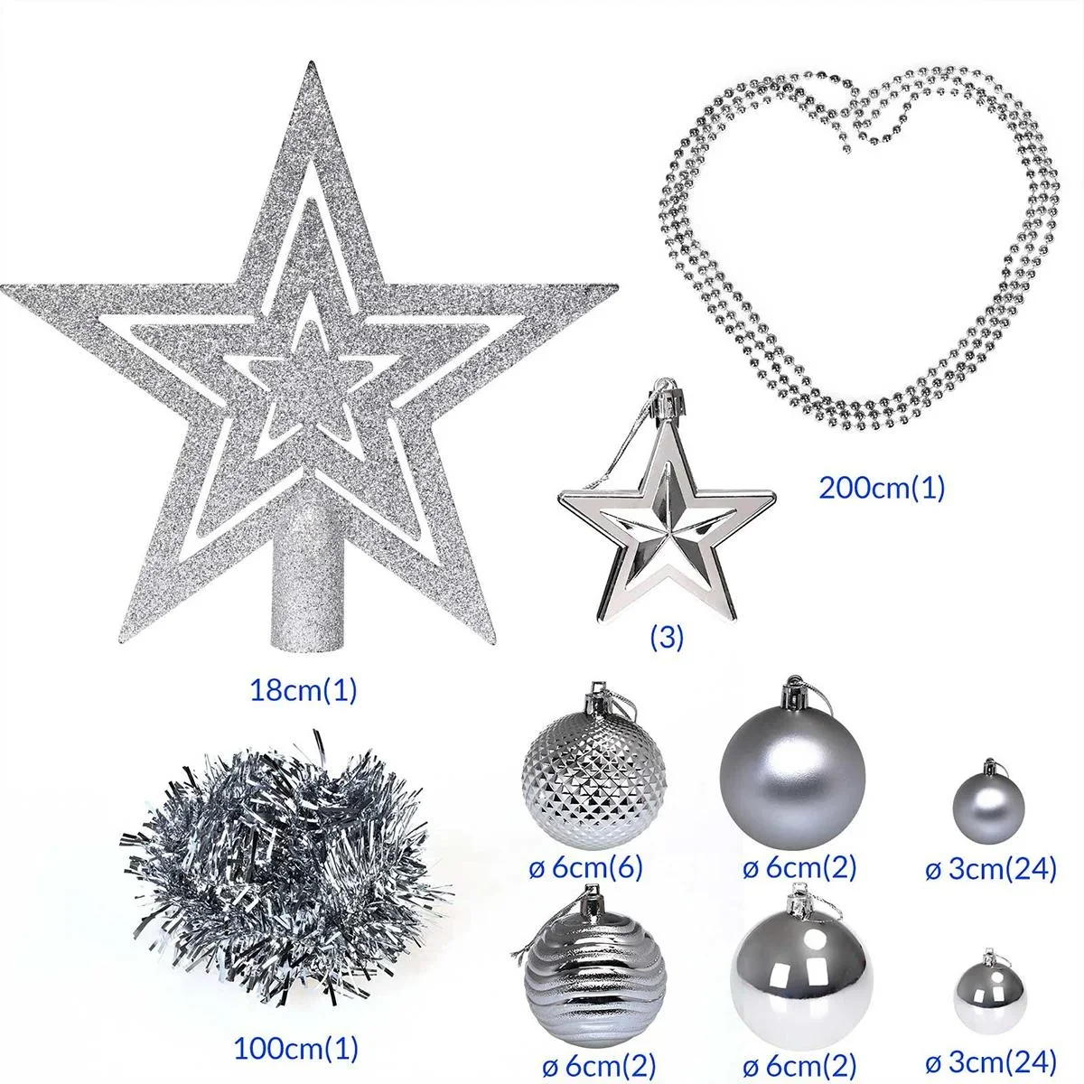Christbaumschmuck - Christbaumschmuck silber 66 Stk. - 4
