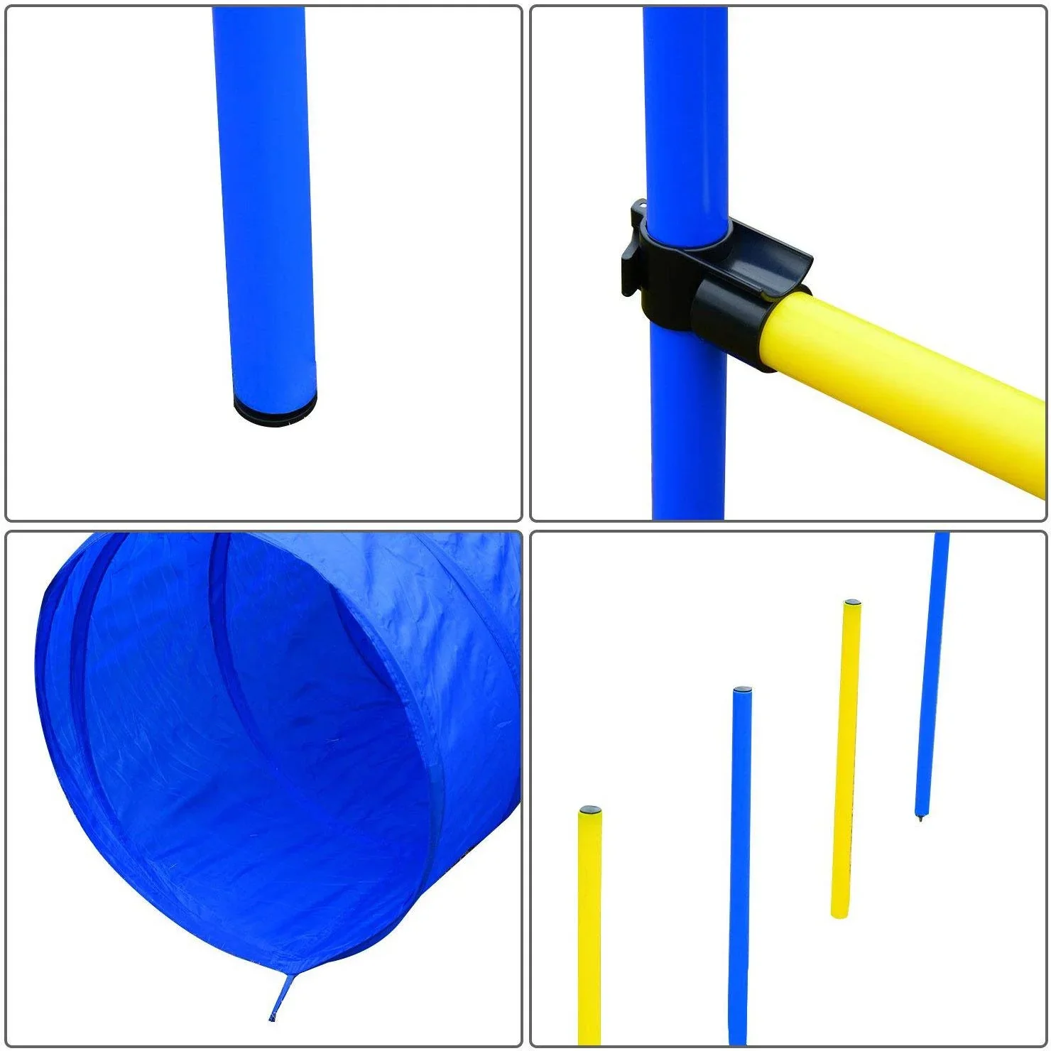 Hund Agility Set/Slalom Tunnel Hürde inkl. Tragetasche Blau/Gelb - 2