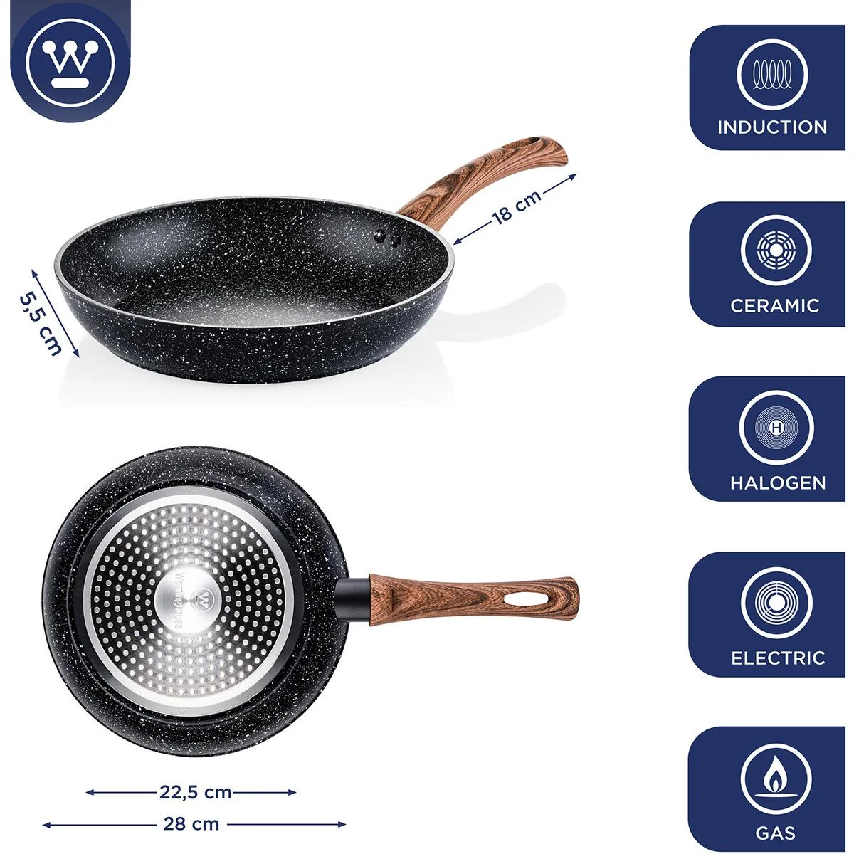 Black Marble Wood - Kochtopf 24 cm und Bratpfanne 28 cm - Schwarz - 7