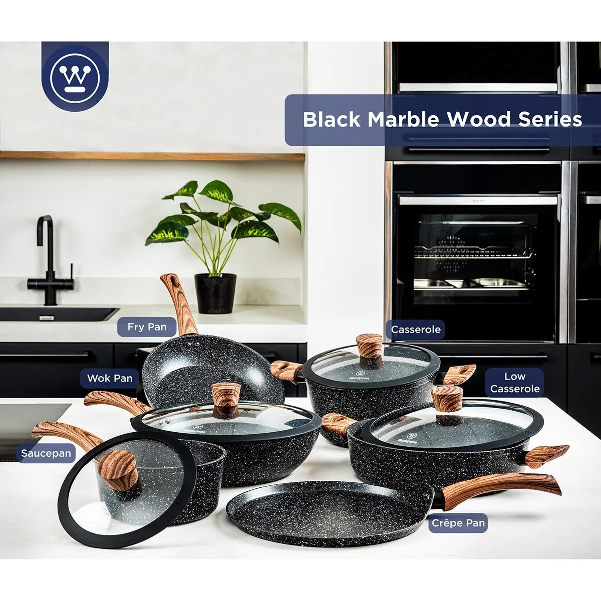 Black Marble Wood - Kochtopf 24 cm und Bratpfanne 28 cm - Schwarz - 8