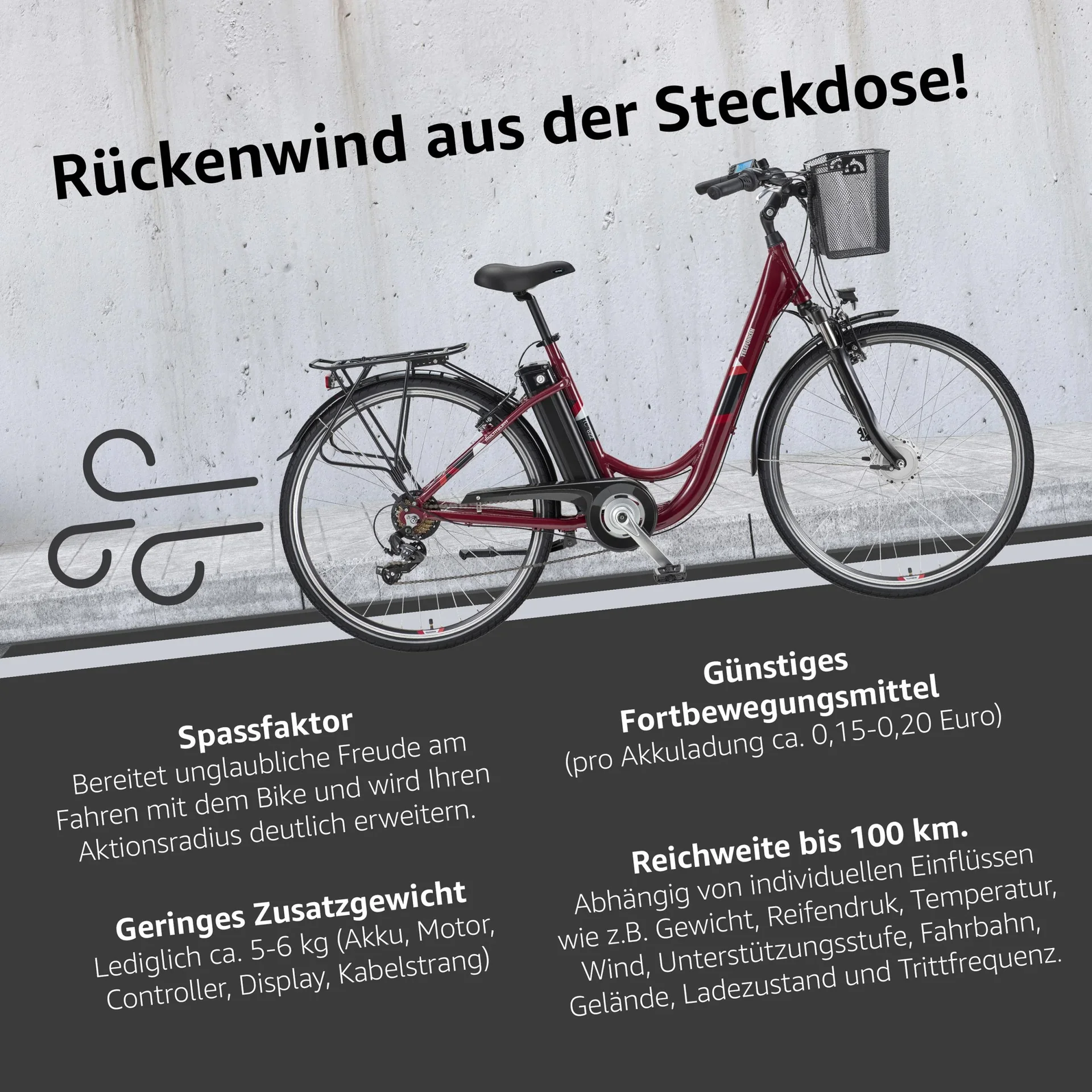 Unisex Alu-City E-Bike, 28 Zoll, 7-Gang Kettenschaltung, weinrot, Multitalent RC822 - 0