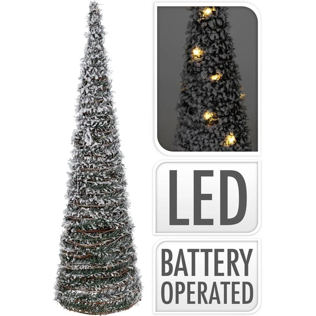 Dekorativer Lichtkegel - Pyramide mit Schnee - 30 LED - H60cm - Rattan - 0