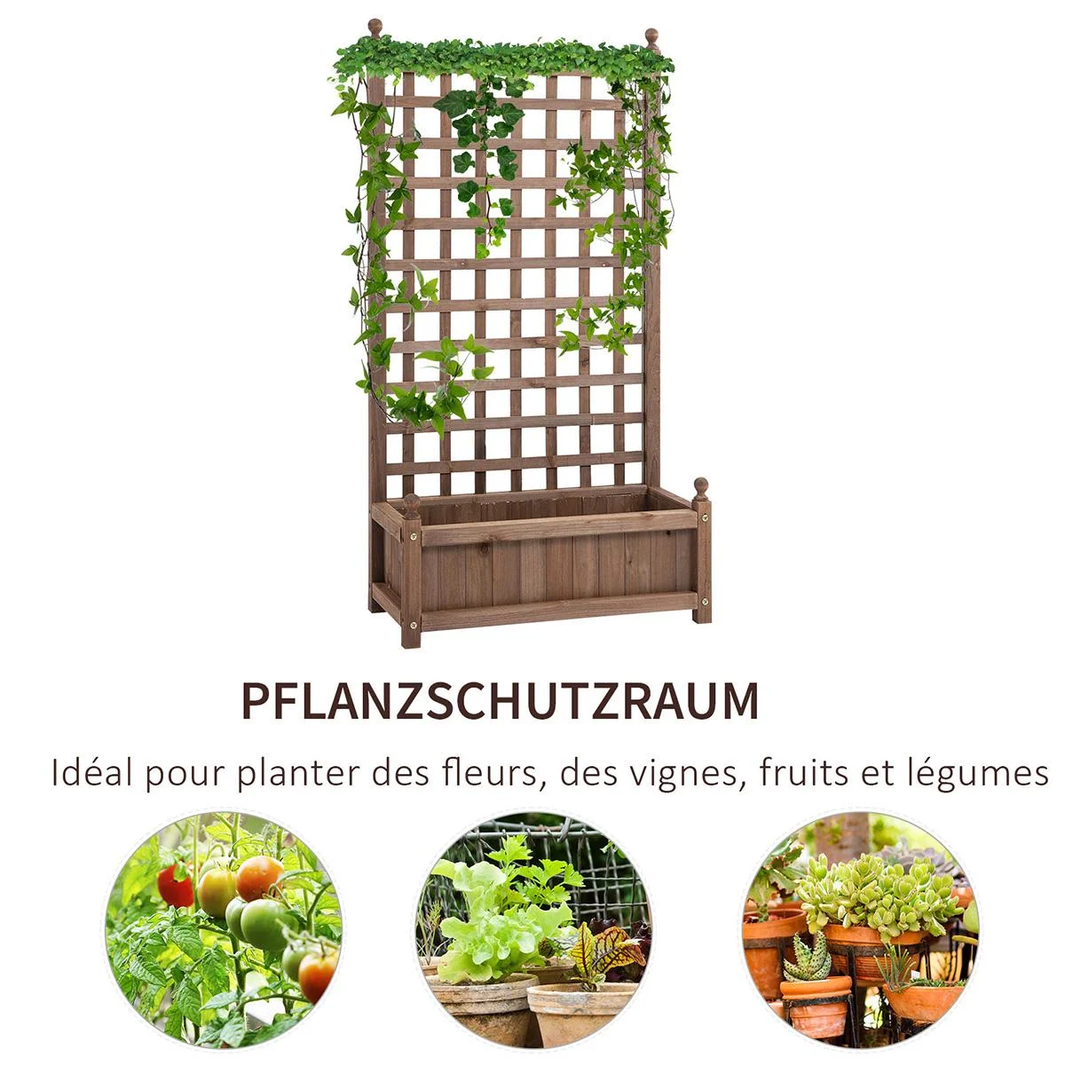 Pflanzkasten mit Rankgitter Blumenkasten Rankkasten Rosenbogen mit Rankhilfe für Kletterpflanzen Garten Holz Dunkelbrau - 0