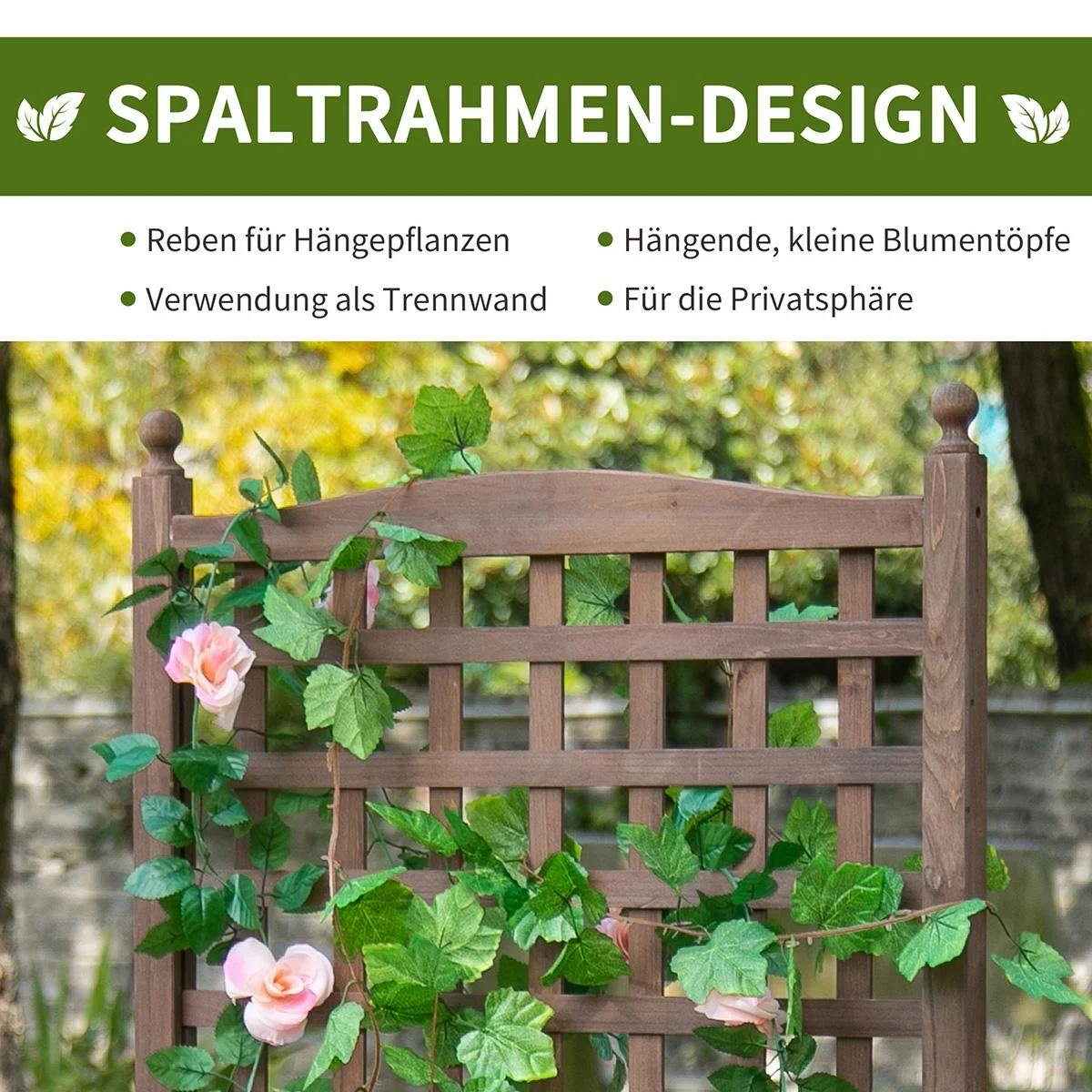 Pflanzkasten mit Rankgitter Blumenkasten Rankkasten Rosenbogen mit Rankhilfe für Kletterpflanzen Garten Holz Dunkelbrau - 3